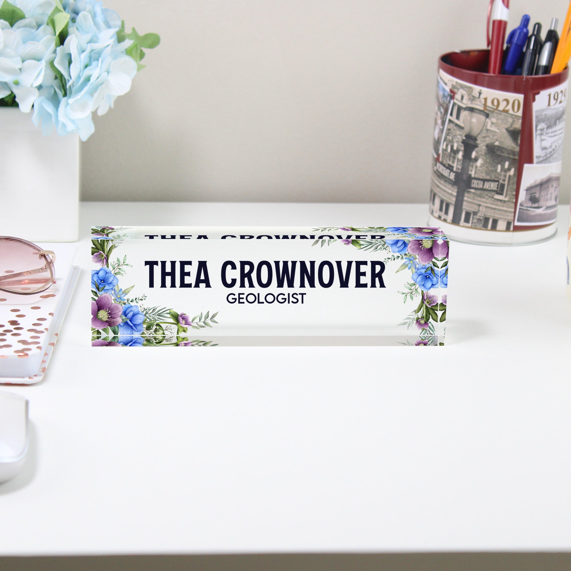 Personalized Floral Acrylic Desk Name Block - Custom Office Decor & Unique Gift for Professionals - Image 2