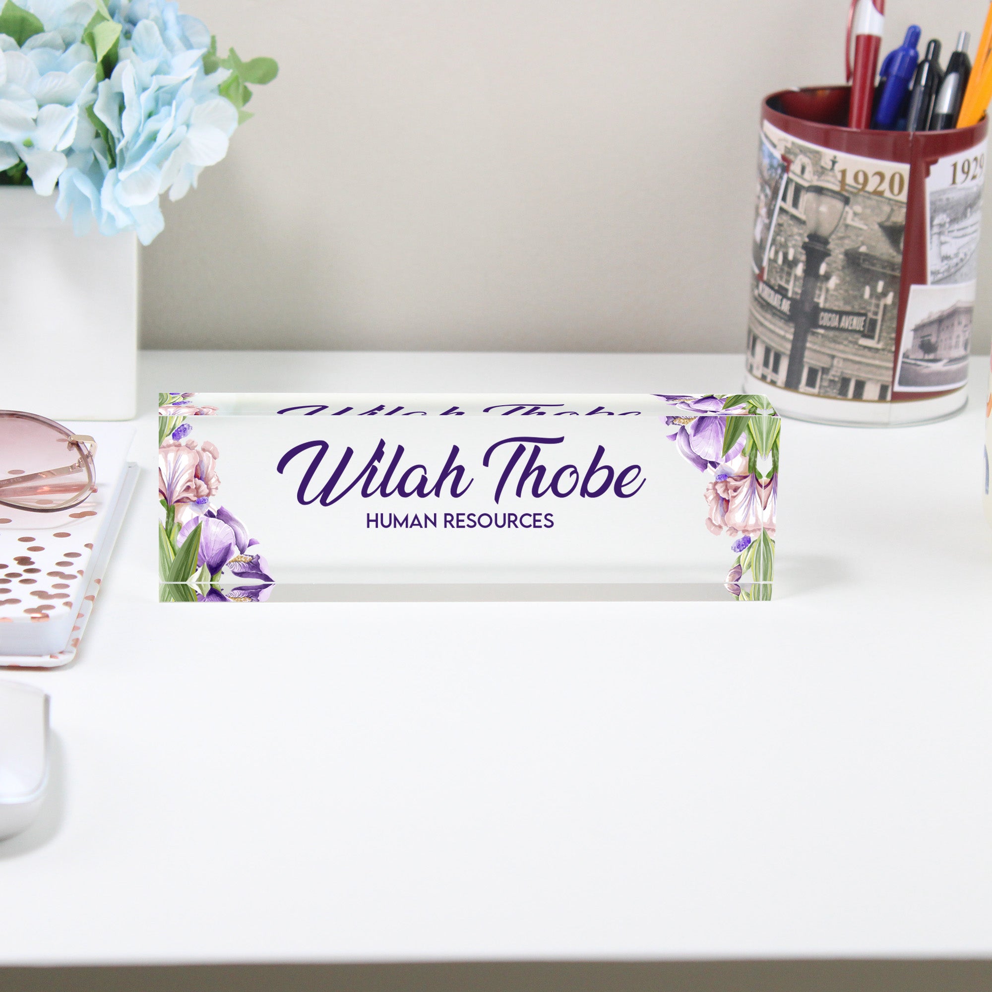 Personalized Floral Acrylic Desk Name Block - Custom Handcrafted Office Decor for HR Professionals - Image 2