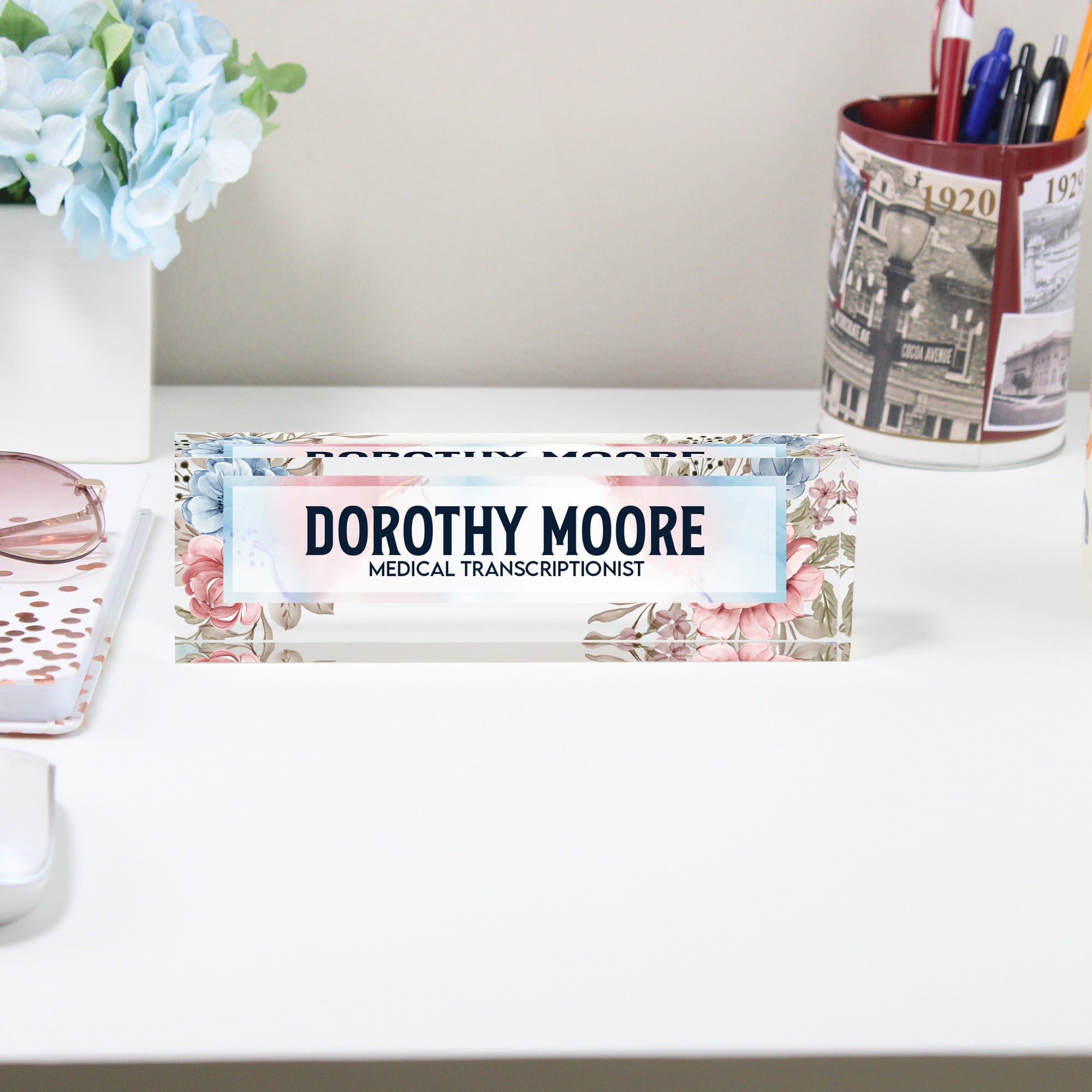 Personalized Floral Acrylic Desk Name Block - Elegant Custom Nameplate for Professionals and Thoughtful Gifts - Image 2