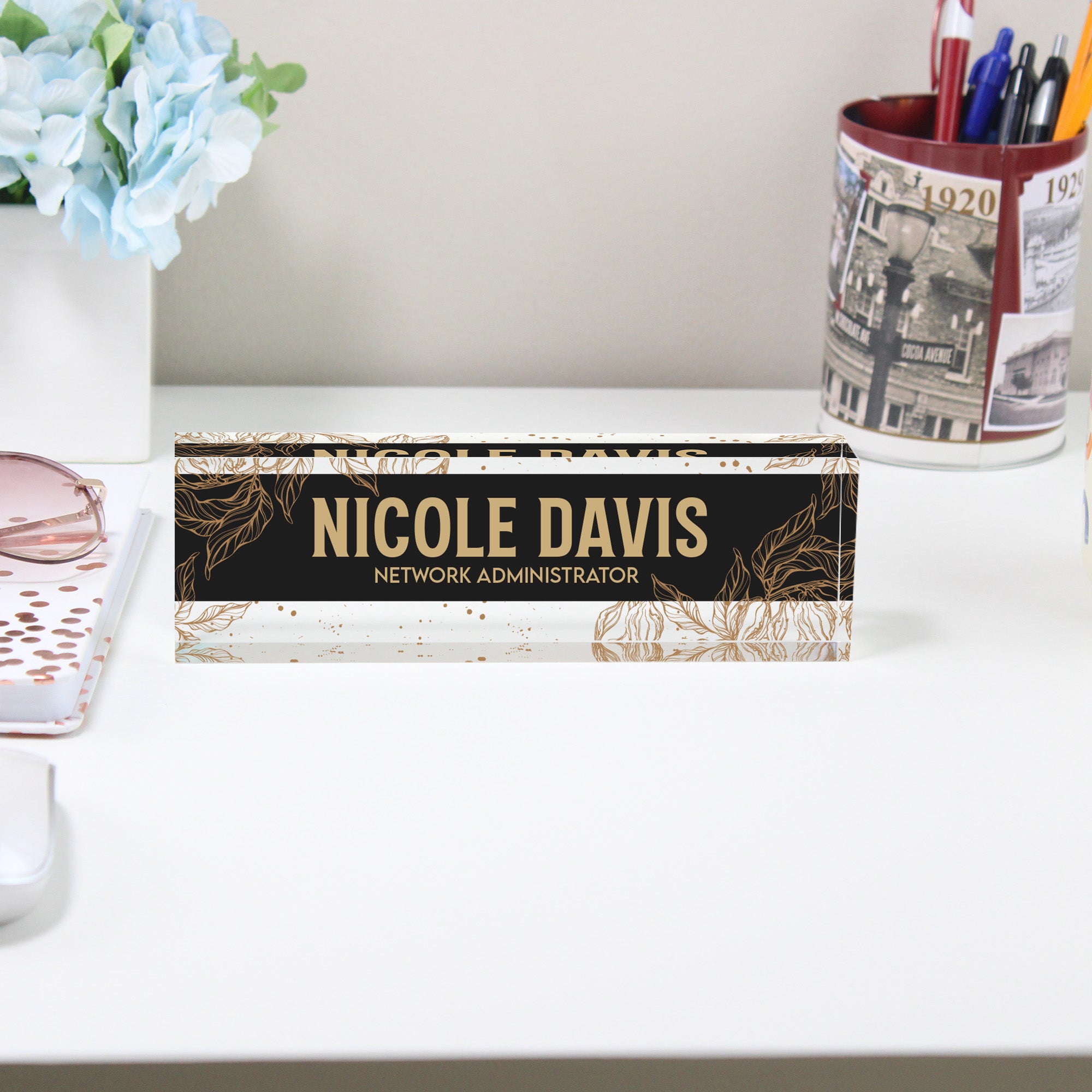 Personalized Acrylic Desk Name Block - Elegant Floral Design for Network Administrators - Image 2