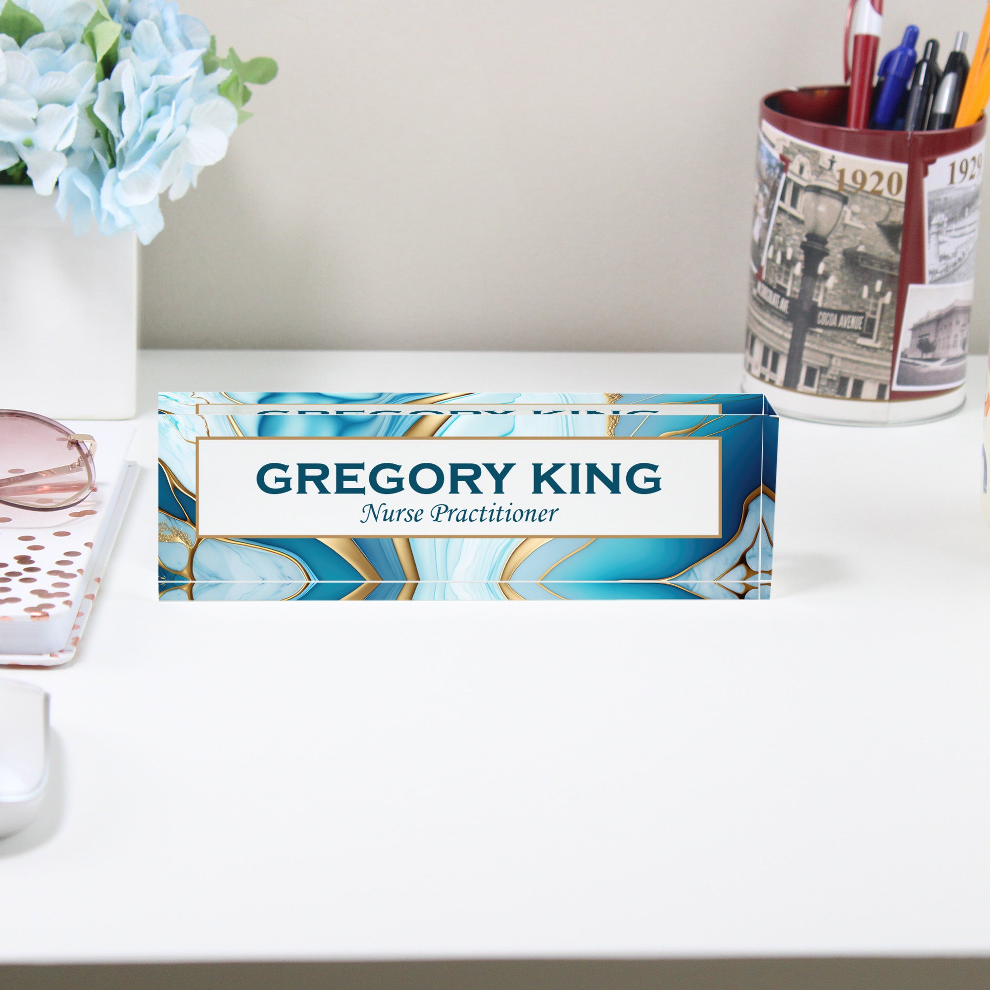 Personalized Acrylic Desk Name Plate - Elegant Crystal Design for Nurse Practitioners - Custom Office Decor Gift - Image 2