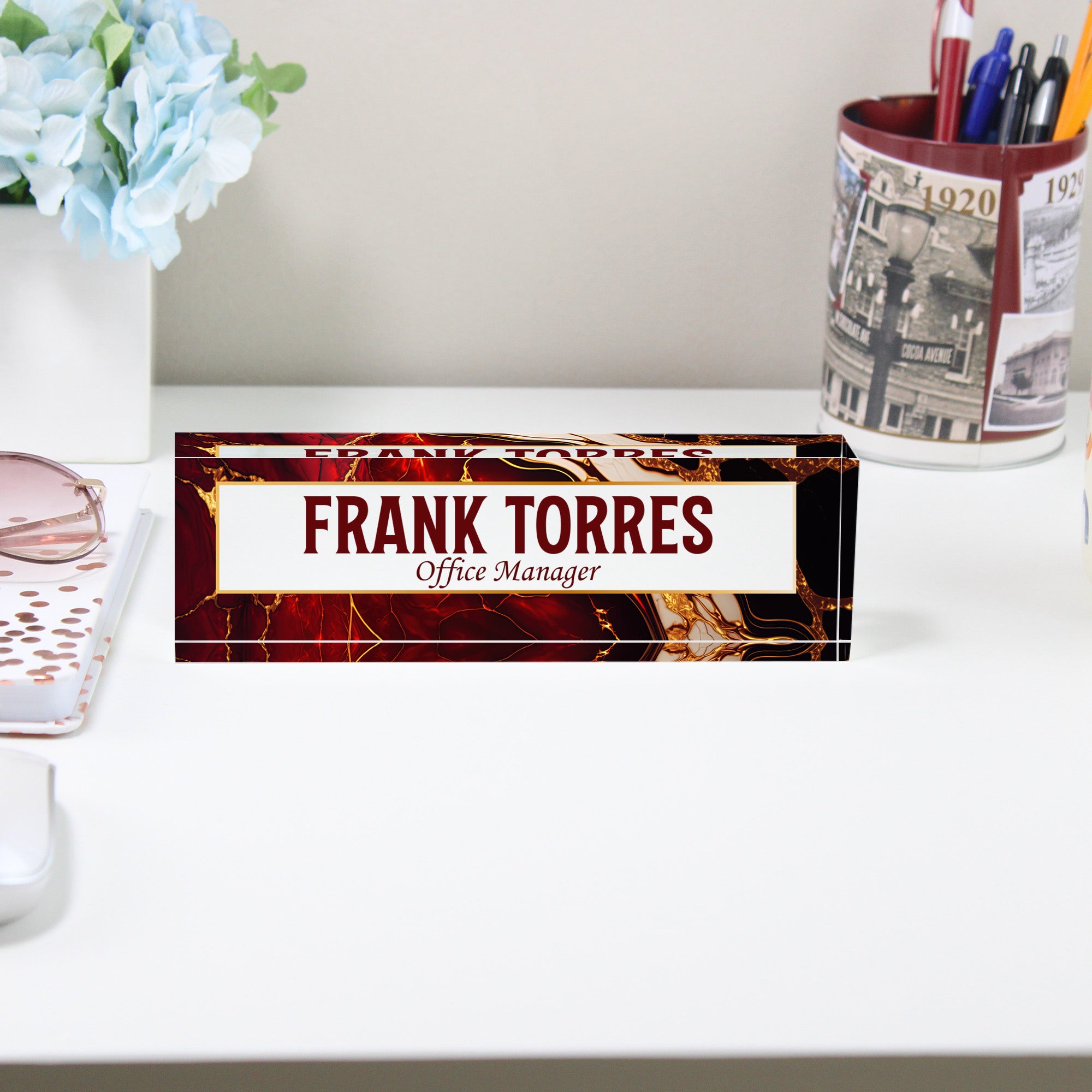 Personalized Office Manager Acrylic Desk Block with Elegant Marble Design - Perfect Custom Gift for Professional Spaces - Image 2