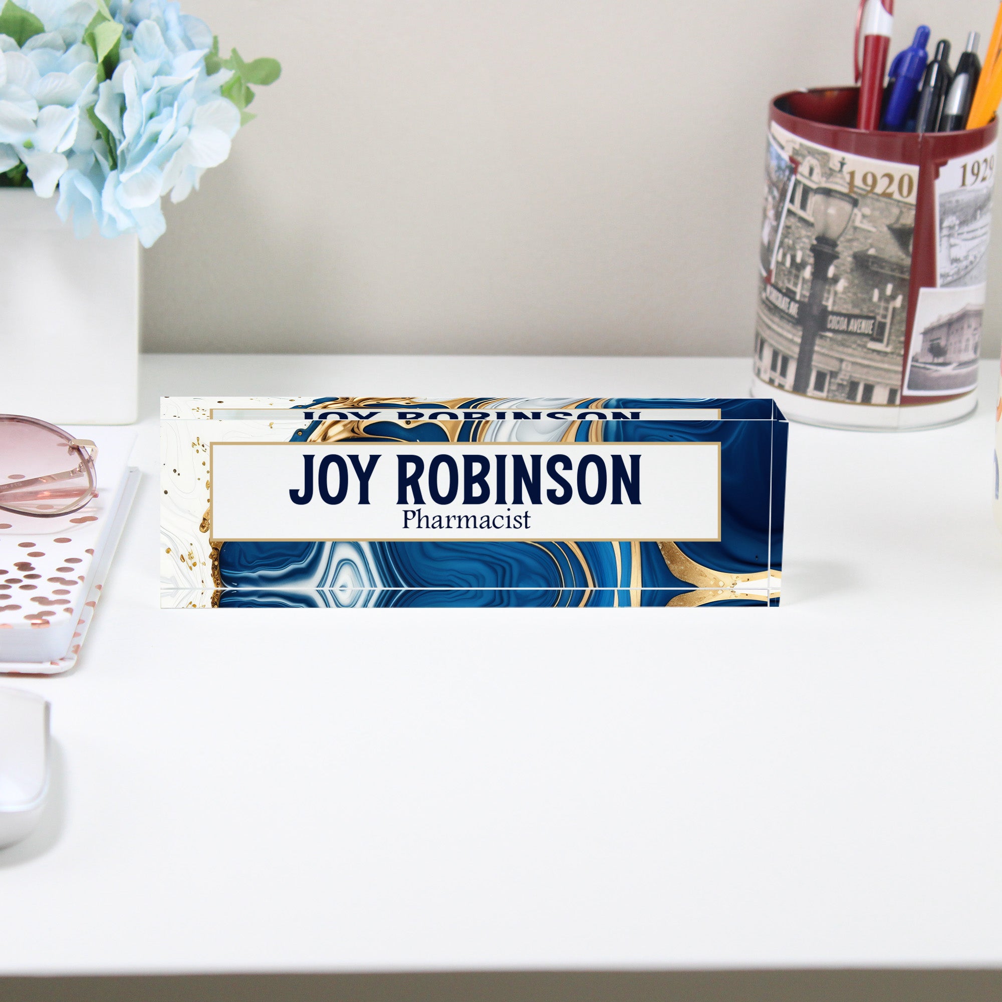 Personalized Acrylic Desk Name Plate - Custom Marbled Design for Professionals, Elegant Gift for Pharmacists and Office Decor - Image 2