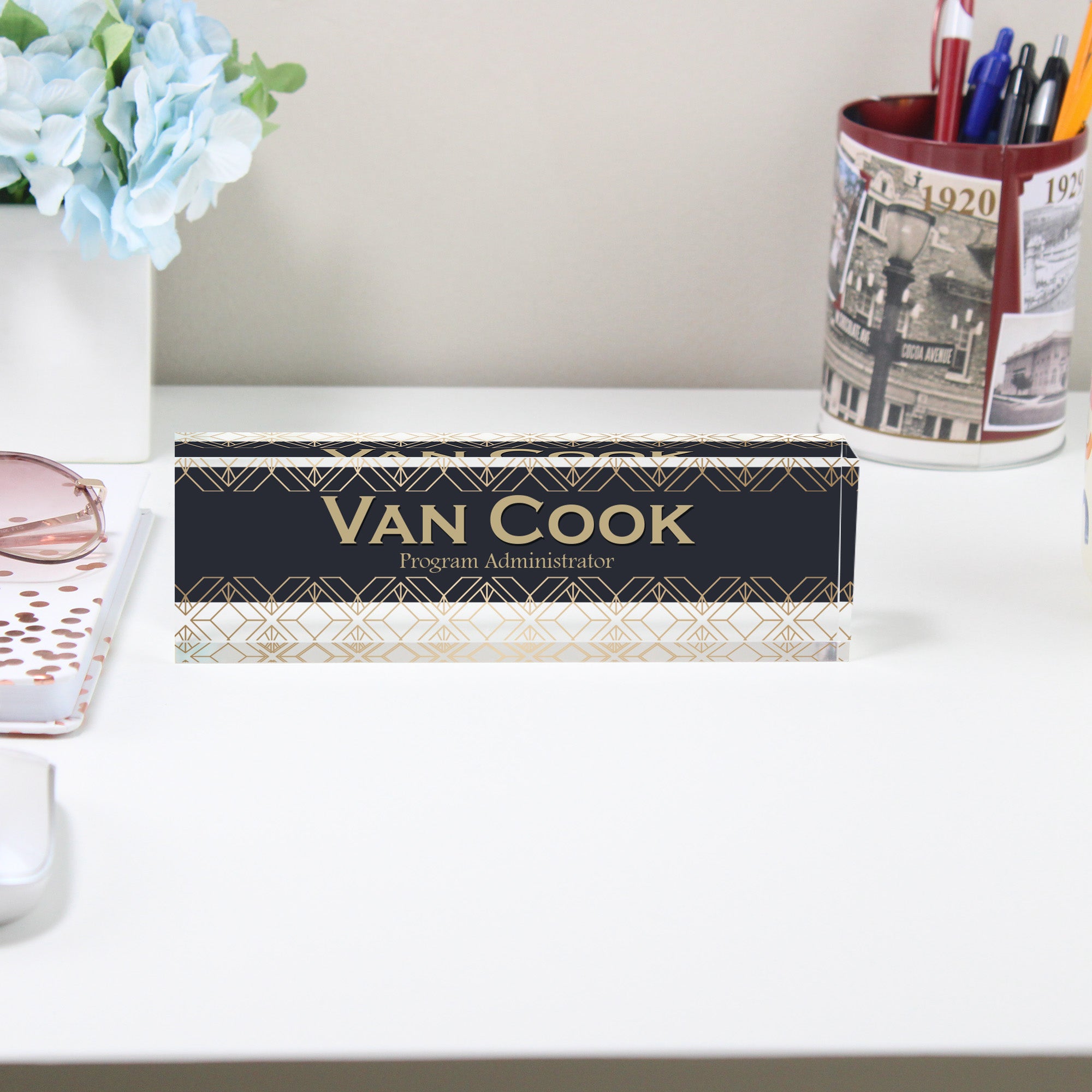 Personalized Art Deco Acrylic Desk Name Block - Custom Engraved Gift for Executives & Professionals - Image 2
