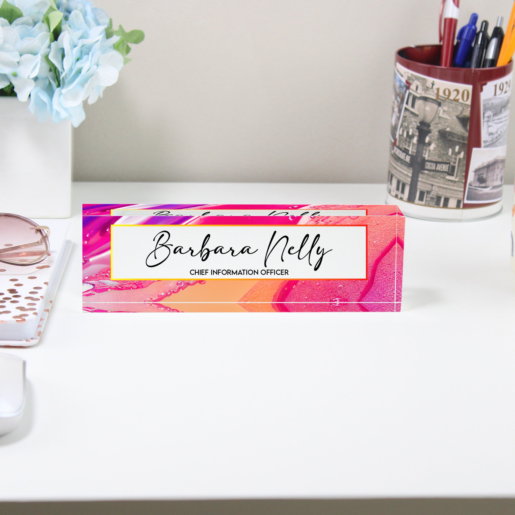 Personalized Acrylic Desk Name Plate - Vibrant Abstract Design for Executives, Handmade Custom Office Décor - Image 2