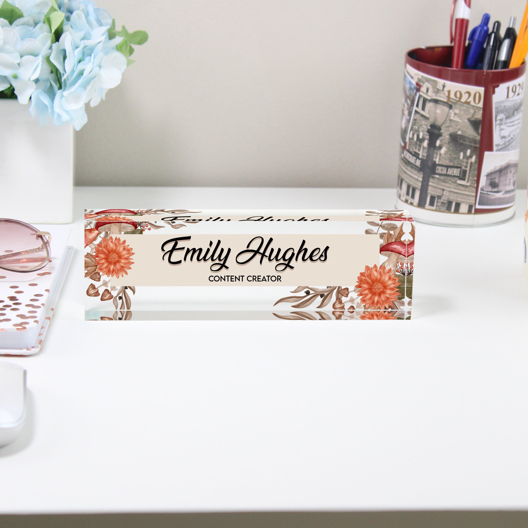 Personalized Floral Acrylic Desk Name Block - Custom Handmade Gift for Content Creators - Image 2