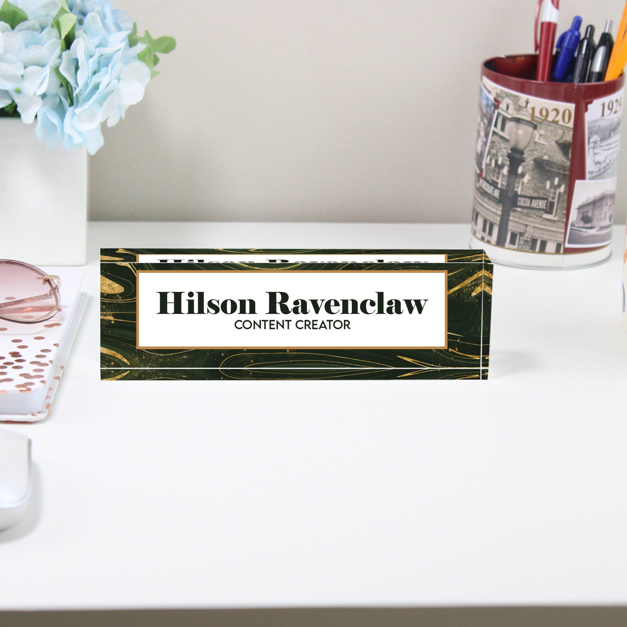 Personalized Acrylic Desk Name Block with Elegant Marble Design – Perfect Custom Gift for Content Creators - Image 2