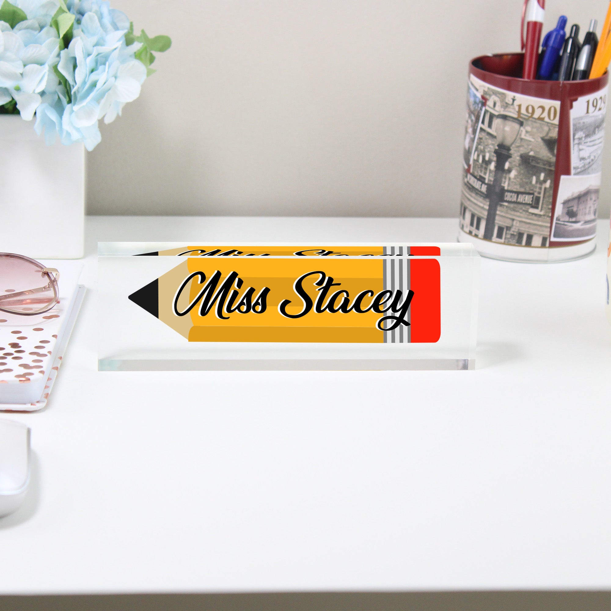Personalized Teacher Acrylic Desk Block Nameplate - Custom Pencil Design - Perfect Gift for Educators, Teachers, and Mentors - Image 2