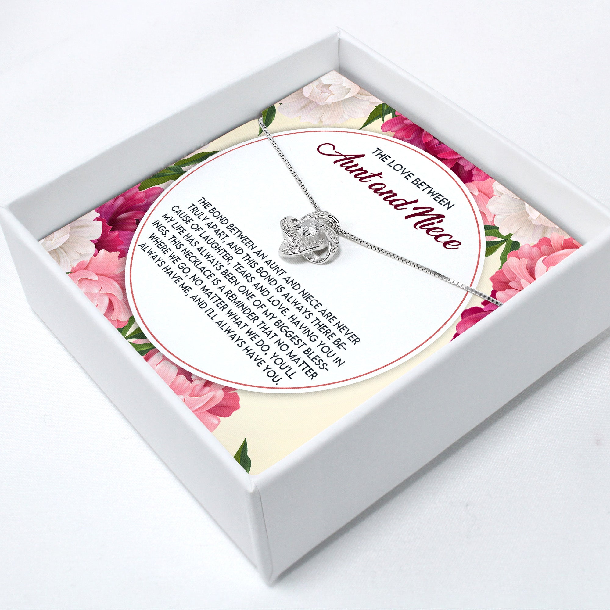 Personalized Aunt and Niece Necklace with Floral Message Card - Sterling Silver Infinity Pendant for Unbreakable Bonds - Image 2