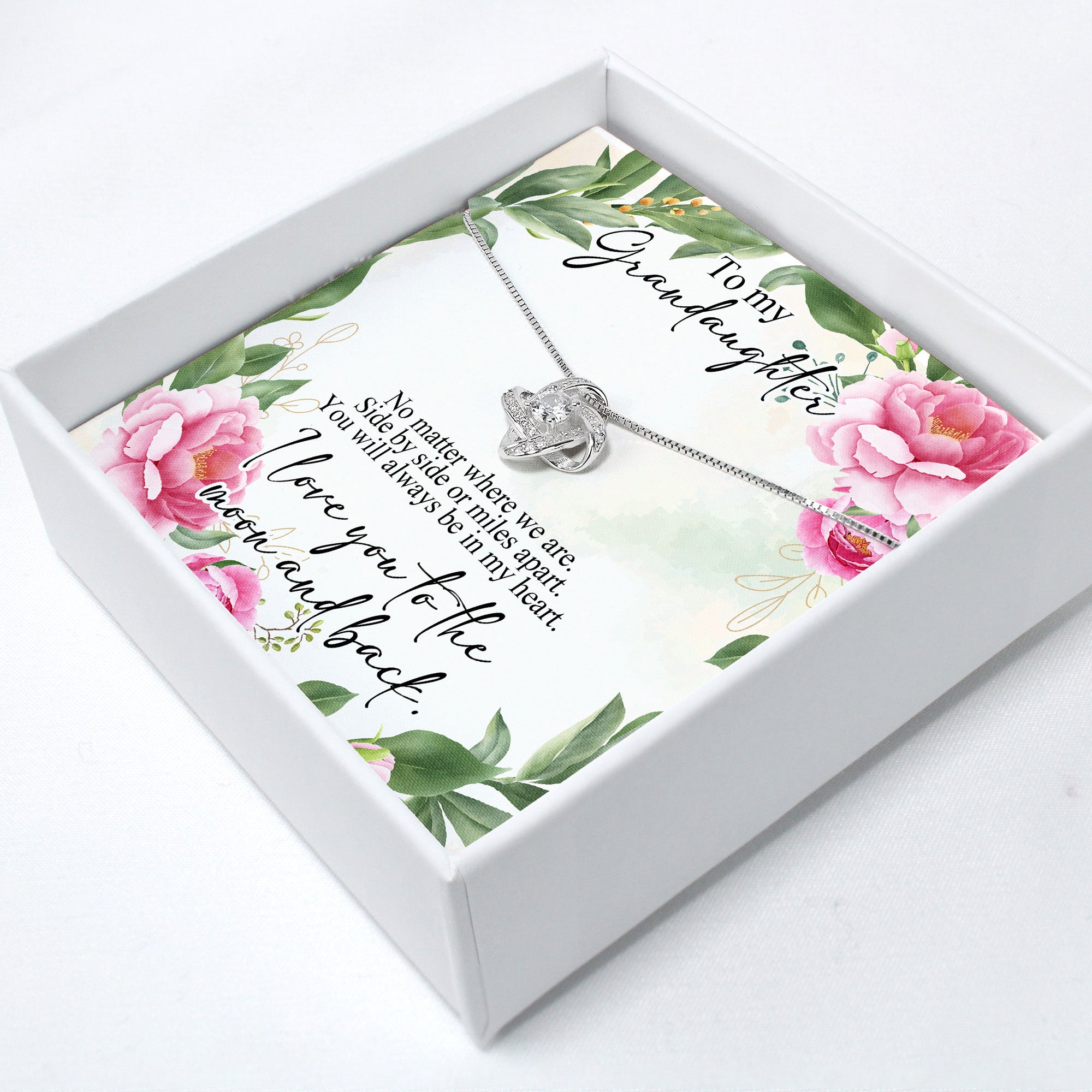 Personalized "To My Granddaughter" Necklace Gift – Elegant Silver Knot Design with Heartfelt Message Card - Image 2
