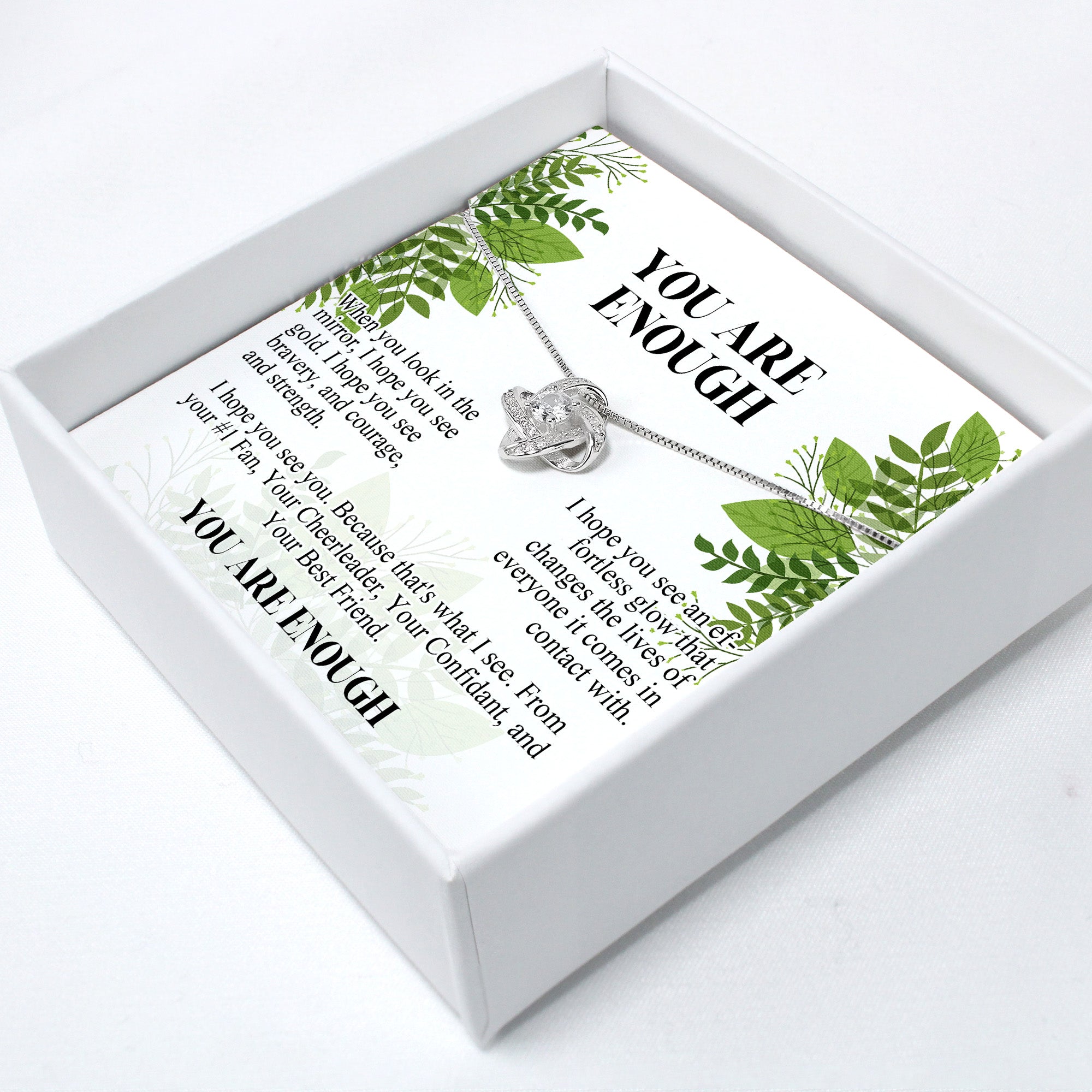 "You Are Enough: Personalized Message Card Necklace with Inspirational Knot Pendant - Perfect Gift for Loved Ones" - Image 2