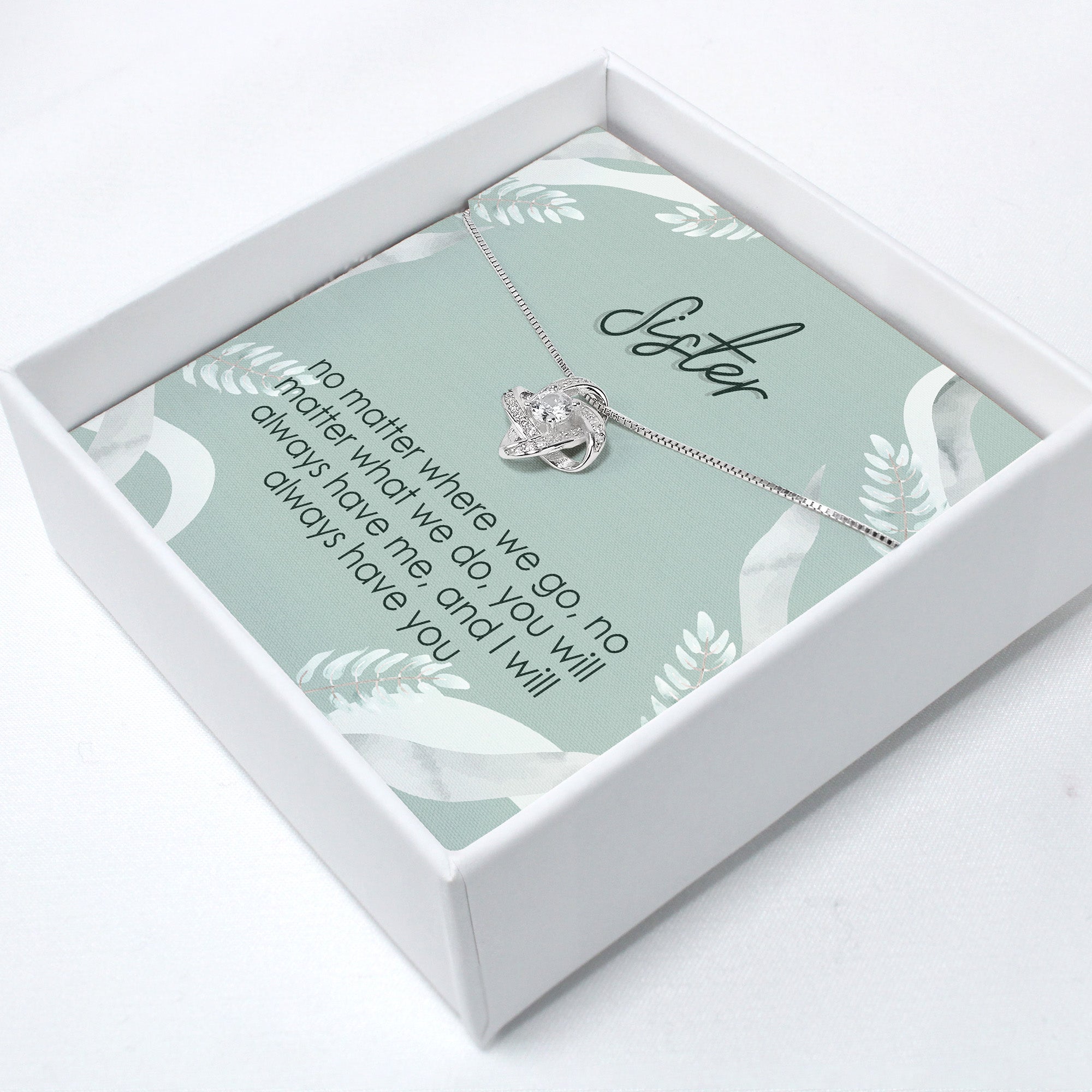 Elegant Sister Knot Pendant Necklace with Message Card - Personalized Gift for Unbreakable Bond and Timeless Connection - Image 2