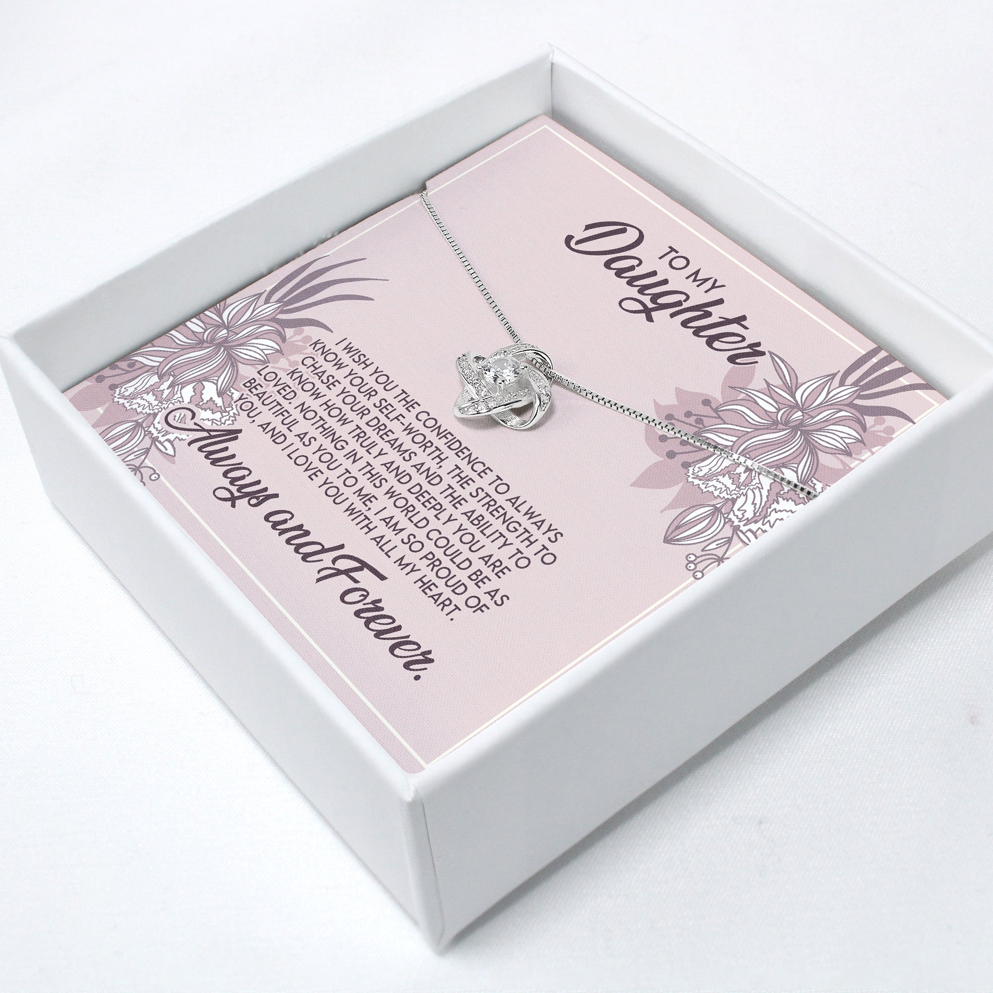 Personalized Daughter Necklace with Inspirational Message Card – Sterling Silver Knot Pendant for Special Occasions - Image 2