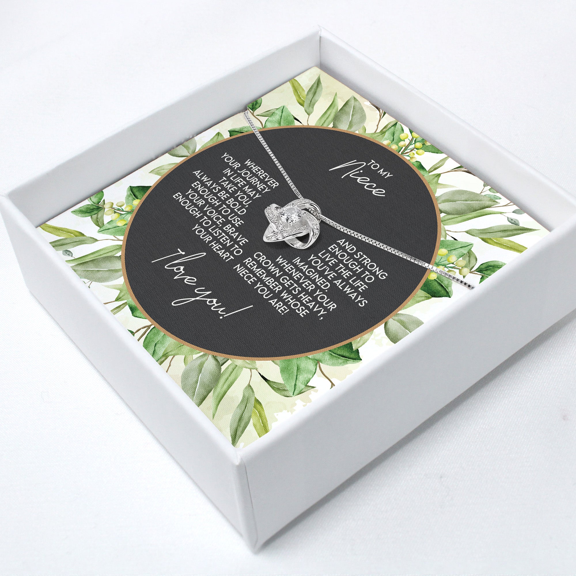 Personalized Name Necklace with Inspirational Message Card, Perfect Gift for Niece - Premium Silver Knot Design - Image 2