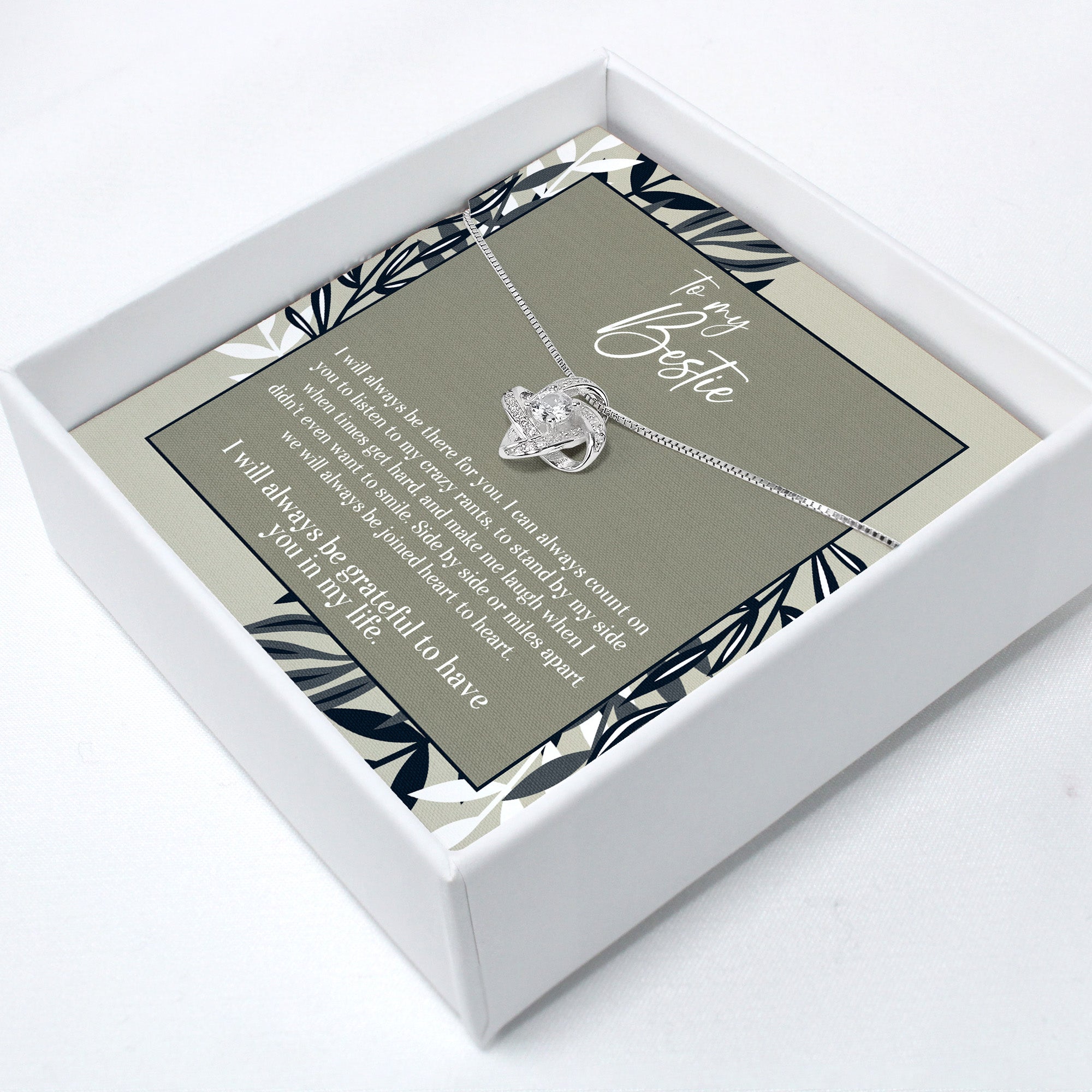 Personalized Best Friend Infinity Knot Necklace - Sterling Silver Gift for Bestie with Heartfelt Message Card - Image 2