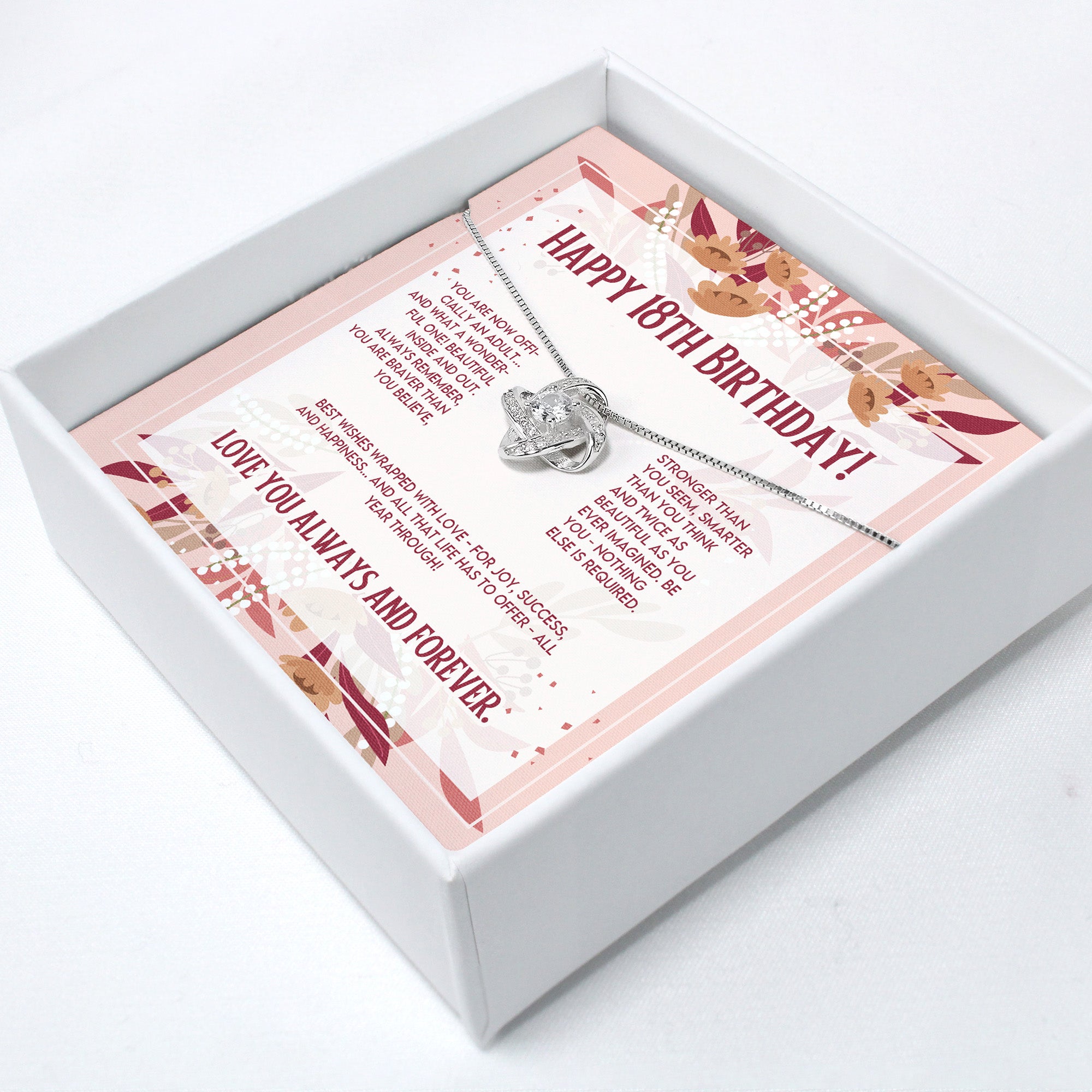 Personalized 18th Birthday Necklace with Inspirational Message Card - Dazzling Knot Design for Loved Ones - Image 2