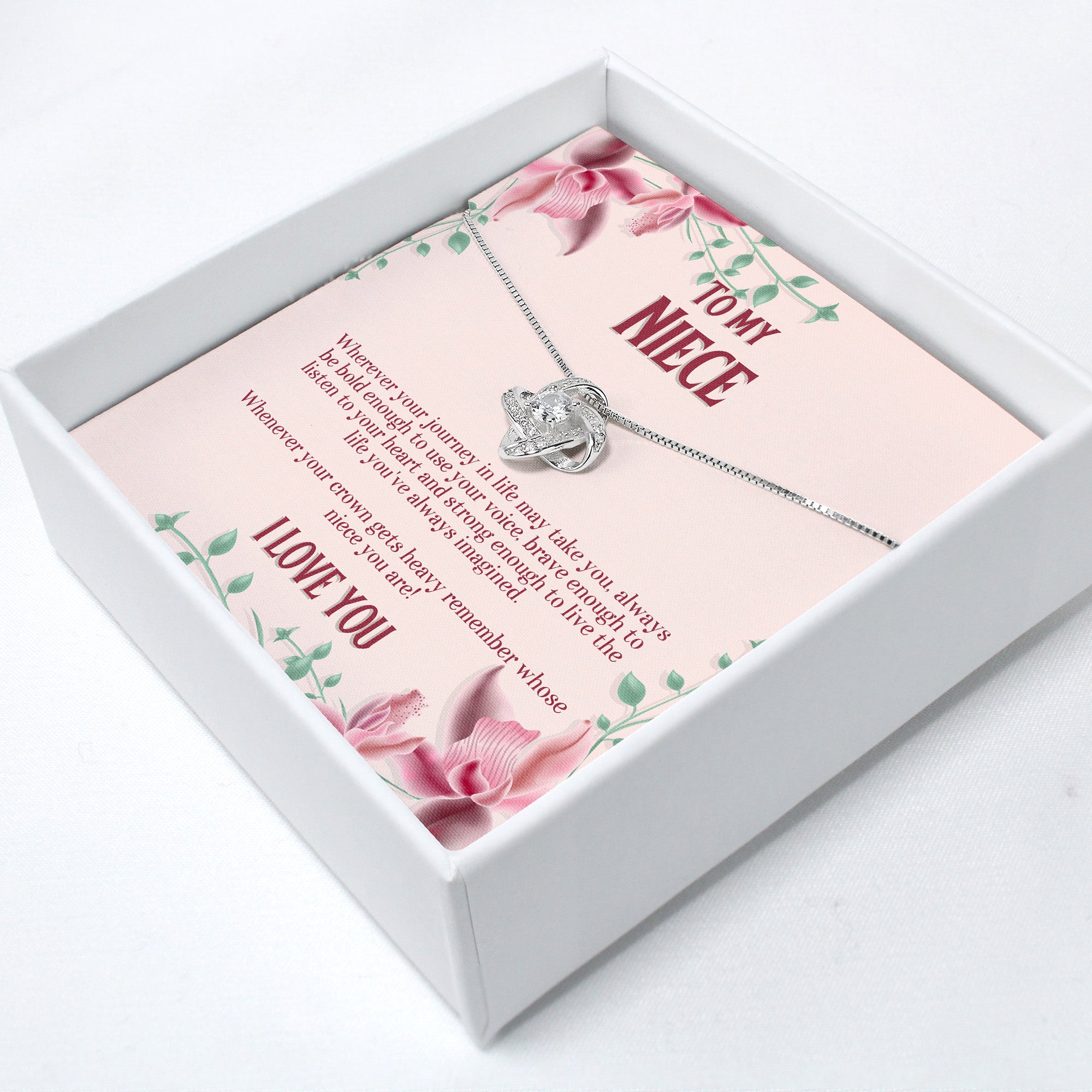 Exquisite Personalized Necklace Gift for Niece - Sterling Silver with Inspirational Message Card & Floral Design - Image 2