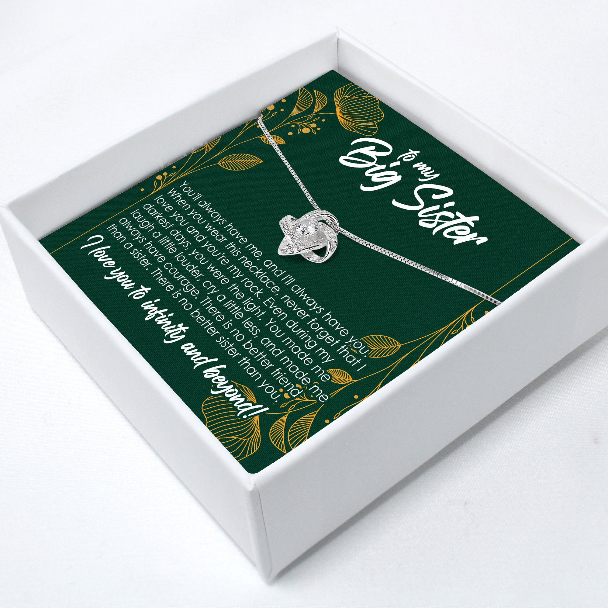 Personalized Infinity Knot Necklace for Sisters - Elegant Gift with Heartfelt Message Card in Vibrant Design - Image 2