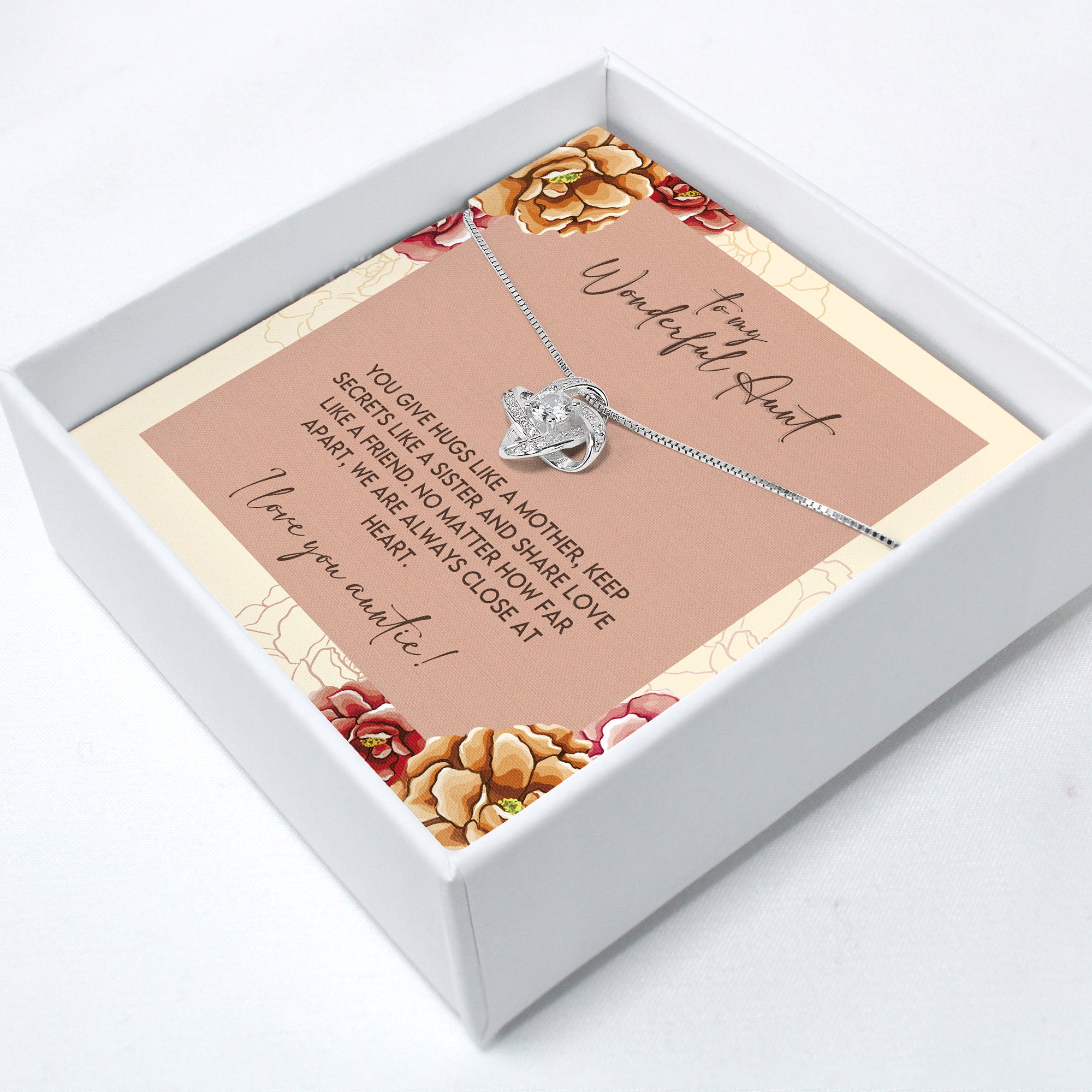 Personalized Knot Necklace for Aunts - Sterling Silver, Heartfelt Gift with Floral Card, Perfect for Birthdays and Special Occasions - Image 2