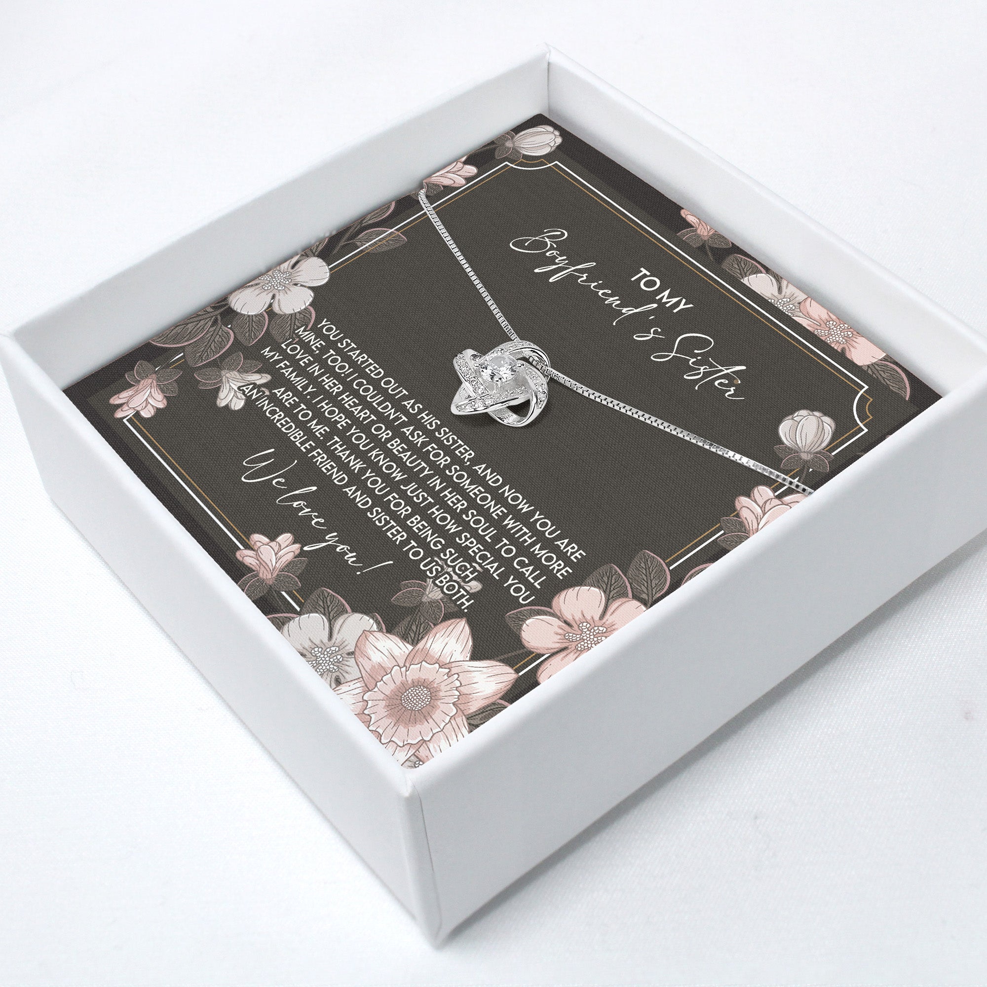 Elegant "To My Boyfriend's Sister" Knot Necklace - Personalized Gift with Heartfelt Message for Sisters, Handmade Jewelry - Image 2