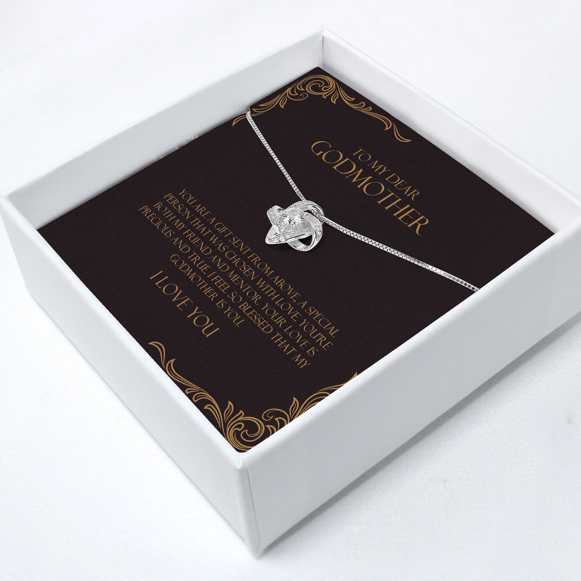 Elegant Personalized Godmother Necklace – Sterling Silver Interlocking Knot with Heartfelt Message Card for Special Occasions - Image 2