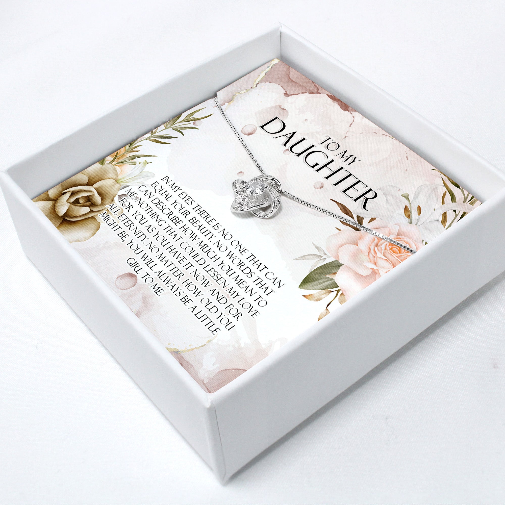 Elegant Silver Knot Necklace with Personalized Message Card – Perfect Gift for Daughters, Weddings, Birthdays - Image 2