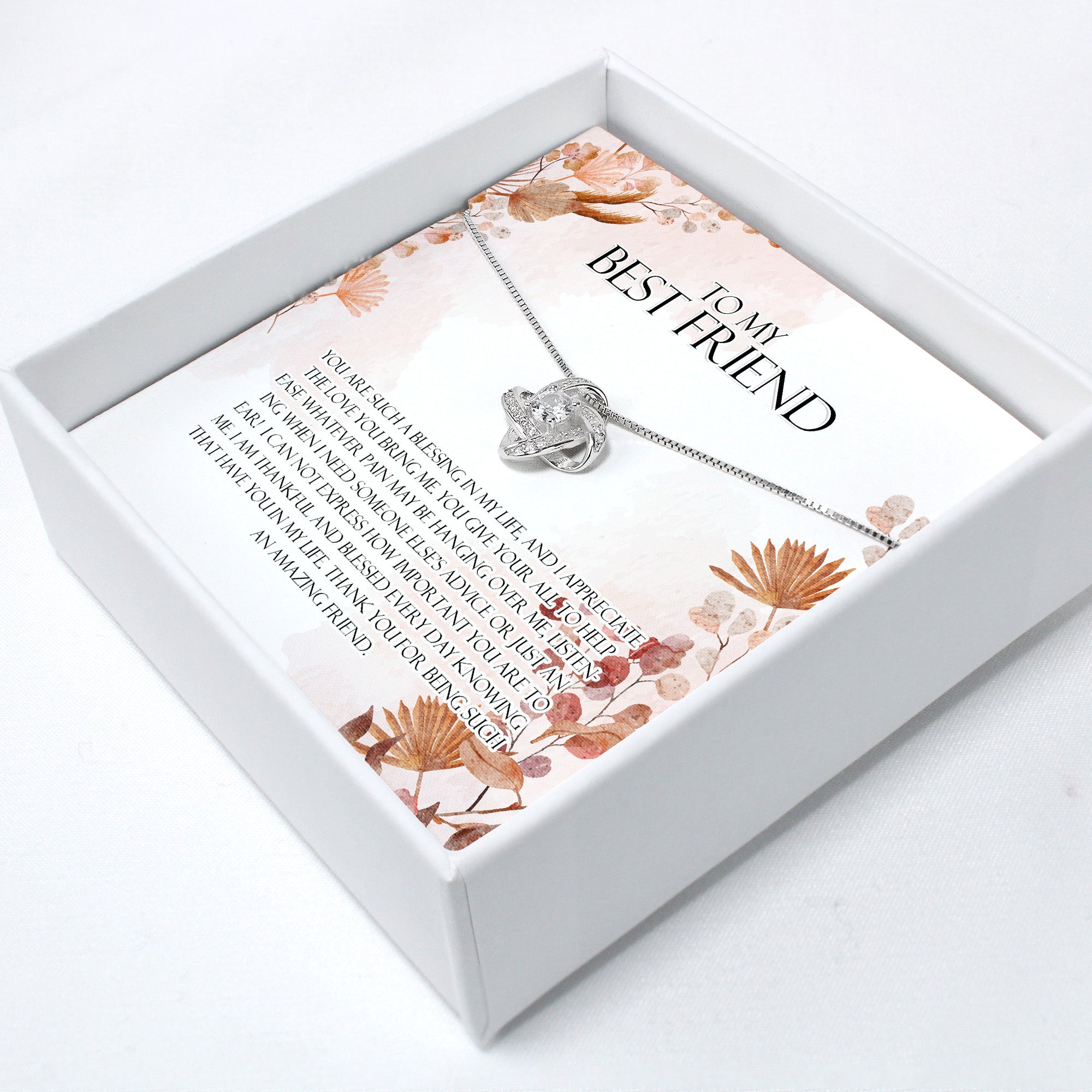 Elegant Silver Knot Necklace with Personalized Message Card - Perfect Gift for Your Best Friend - Image 2