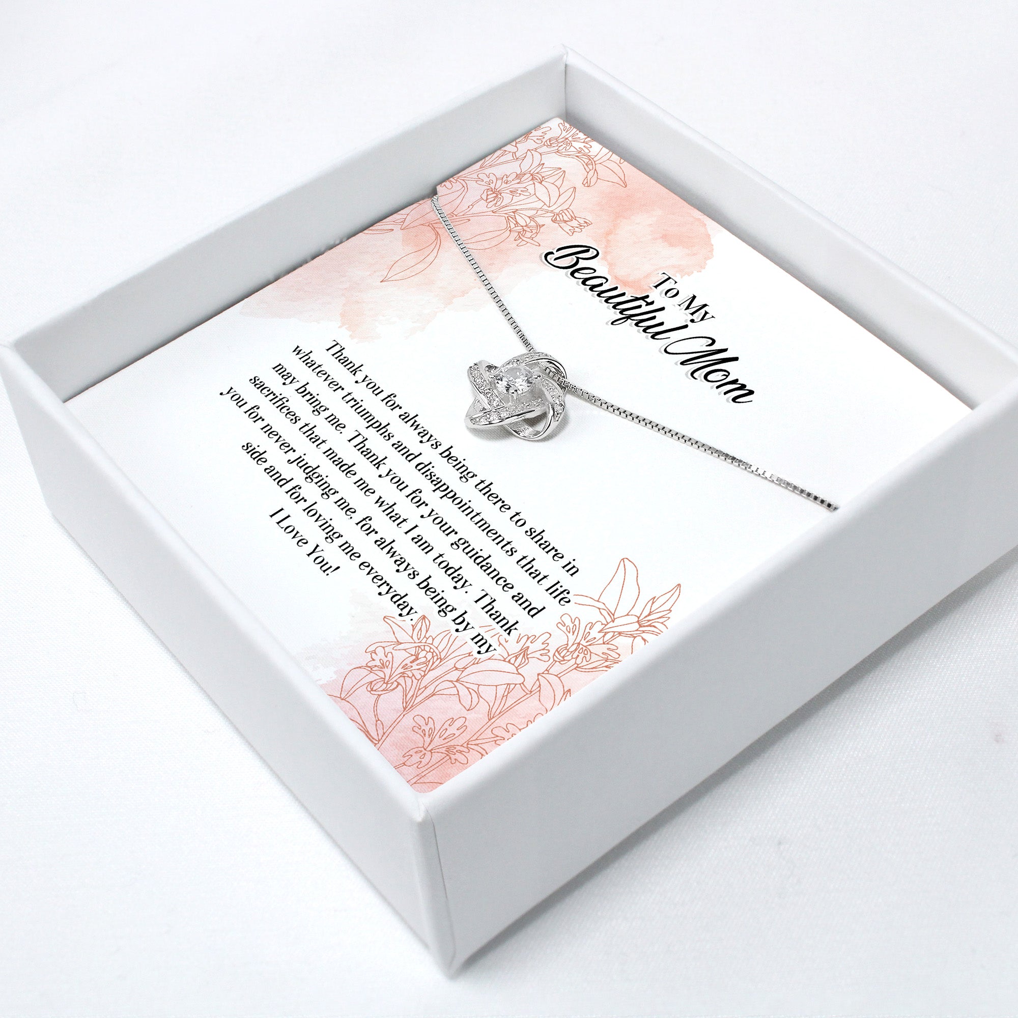 Personalized "To My Beautiful Mom" Necklace - Sterling Silver Love Knot Pendant with Heartfelt Message Card - Image 2