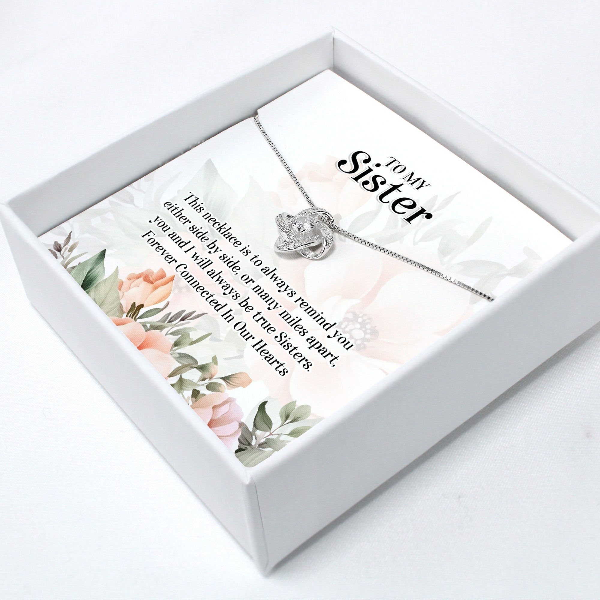 Personalized Sister Knot Necklace with Message Card - Elegant Silver Design for Heartfelt Gift-Giving - Image 2