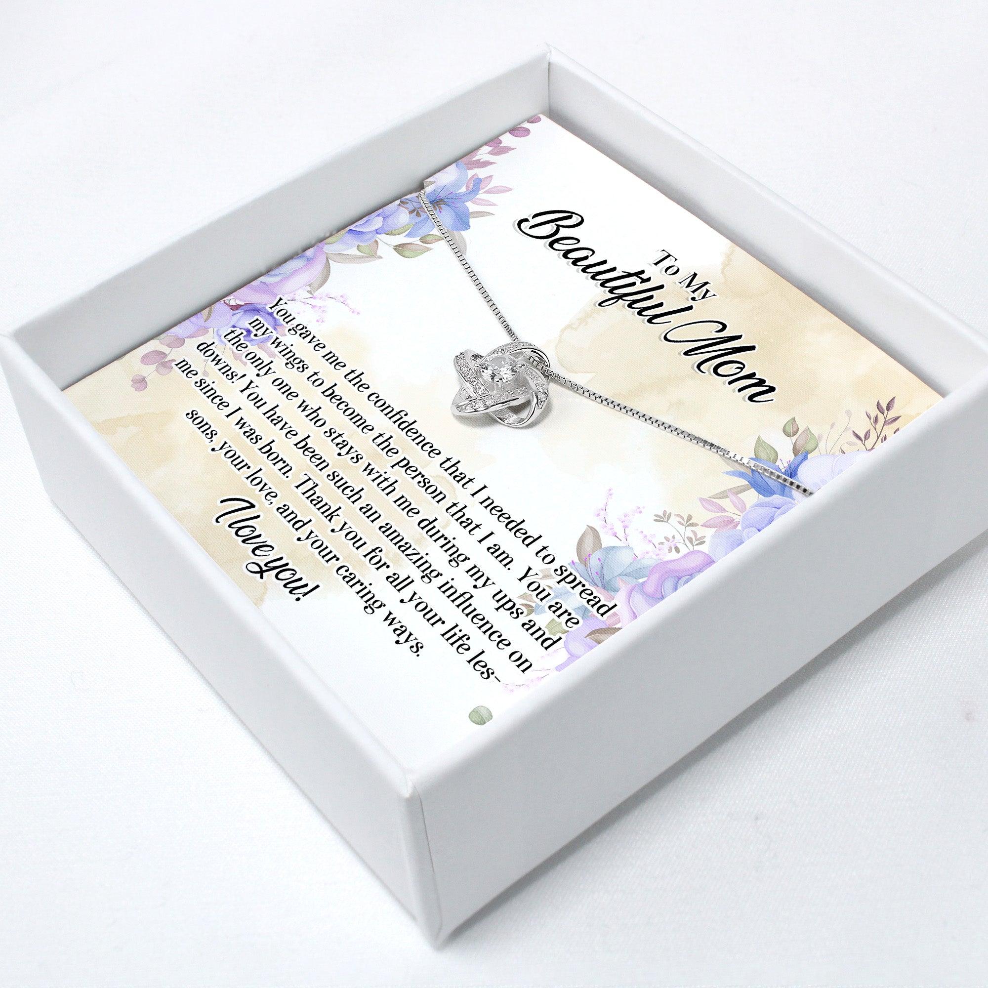 Personalized Message Card Necklace for Mom - Elegant Knot Pendant with Gift Box and Heartfelt Note - Image 2