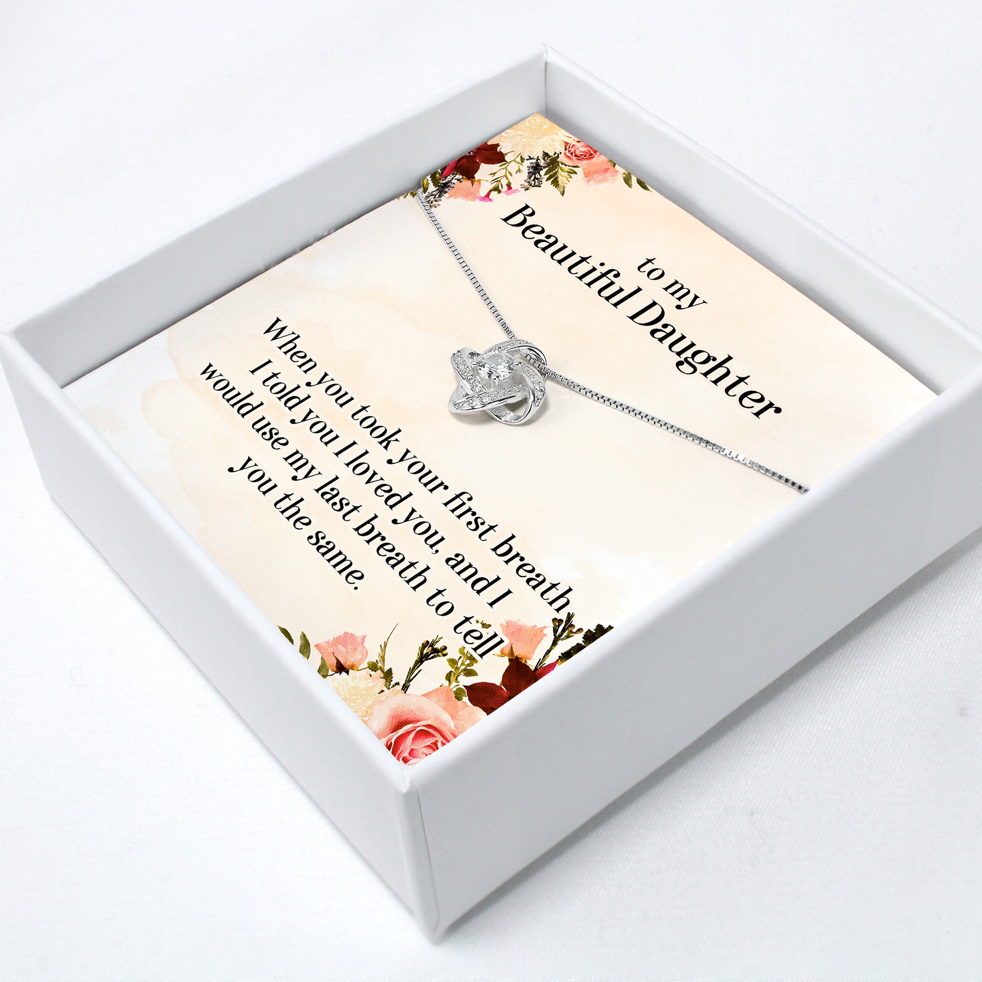 Personalized Heartfelt Necklace for Daughter - Silver Knot Pendant with Emotional Message Card - Perfect Gift for Special Occasions - Image 2