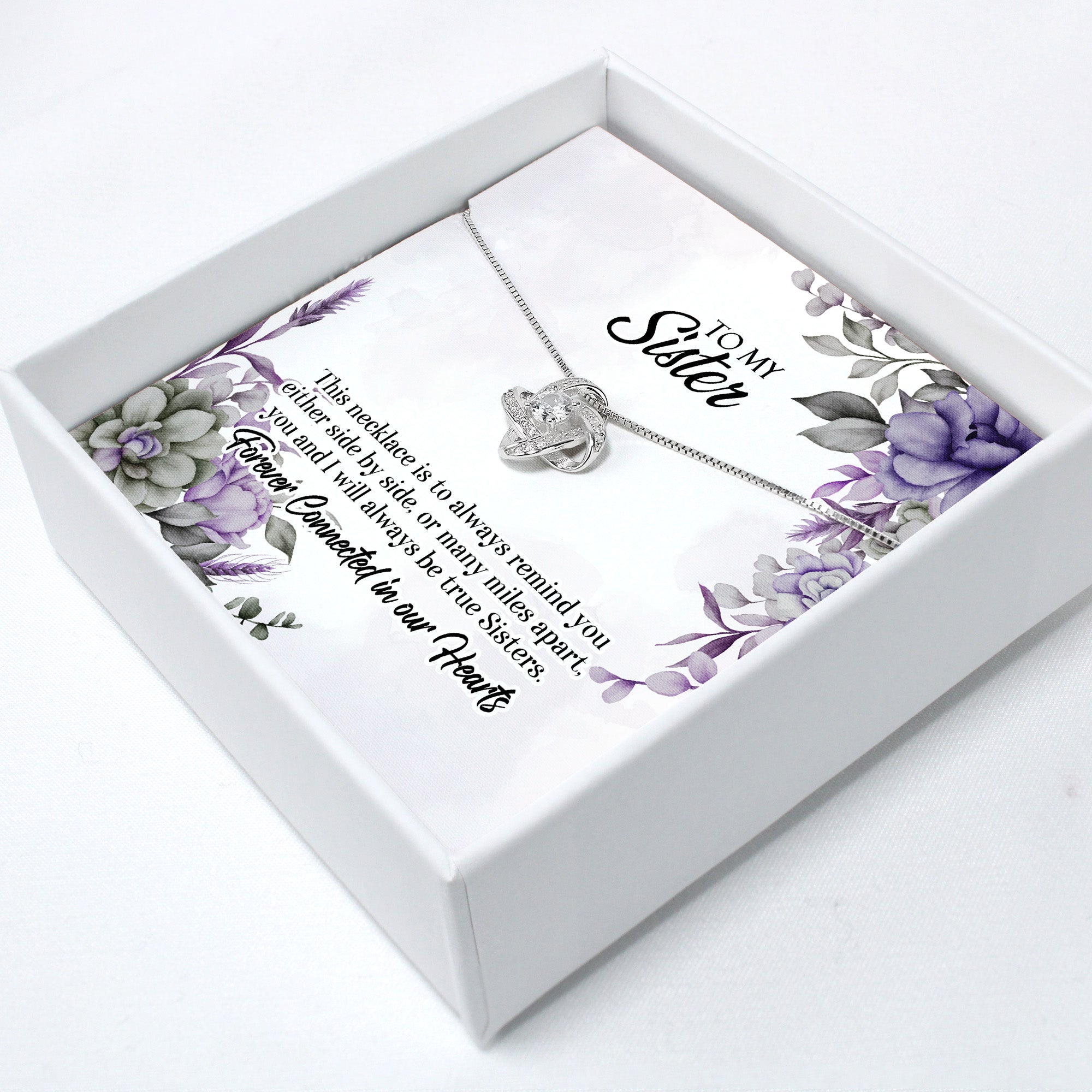 Elegant Personalized Sister Message Card Necklace - Sterling Silver Knot Pendant for Special Occasions & Emotional Connection - Image 2