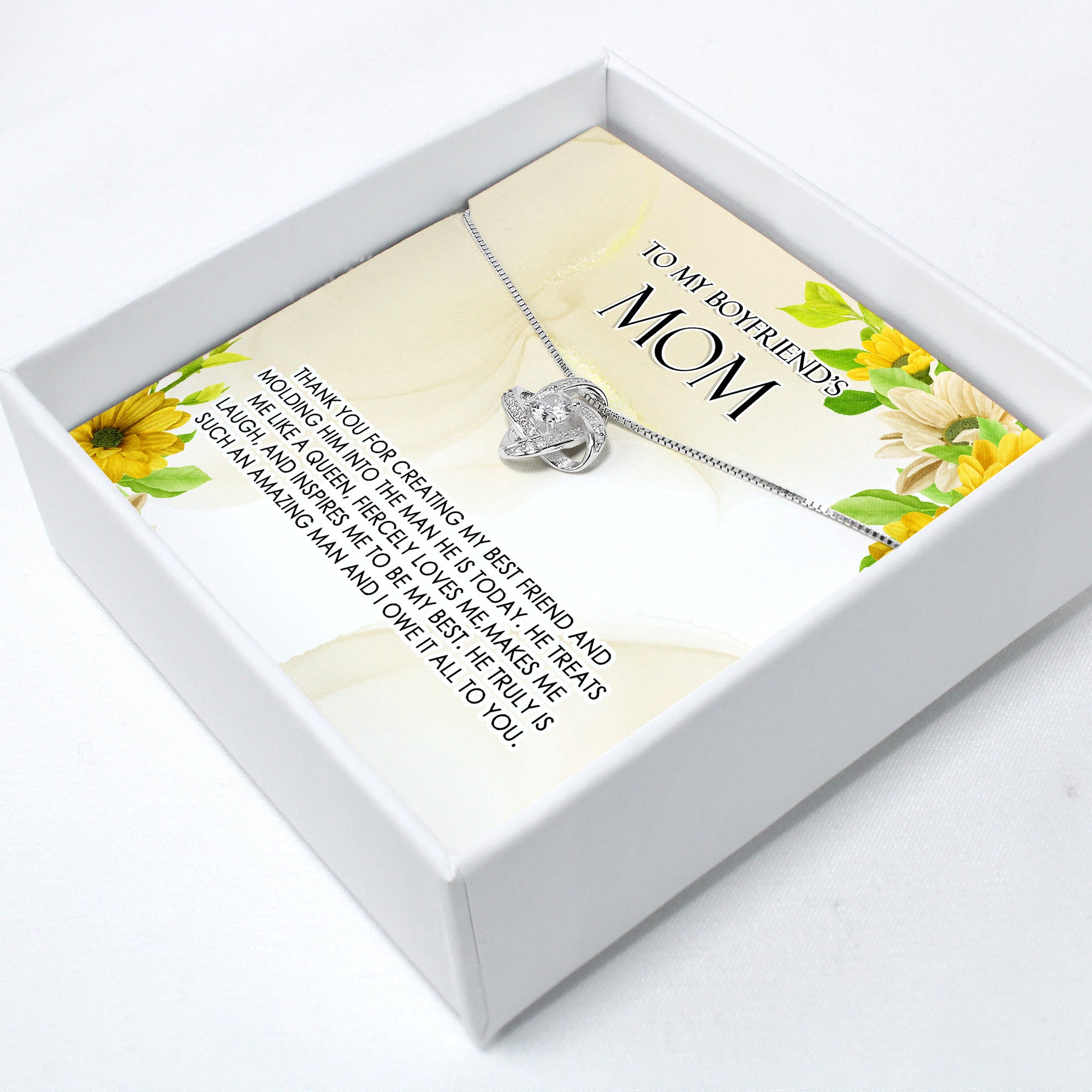 Personalized Message Card Necklace for Boyfriend's Mom – Elegant Silver Knot Design, Perfect Gift for Loved Ones - Image 2