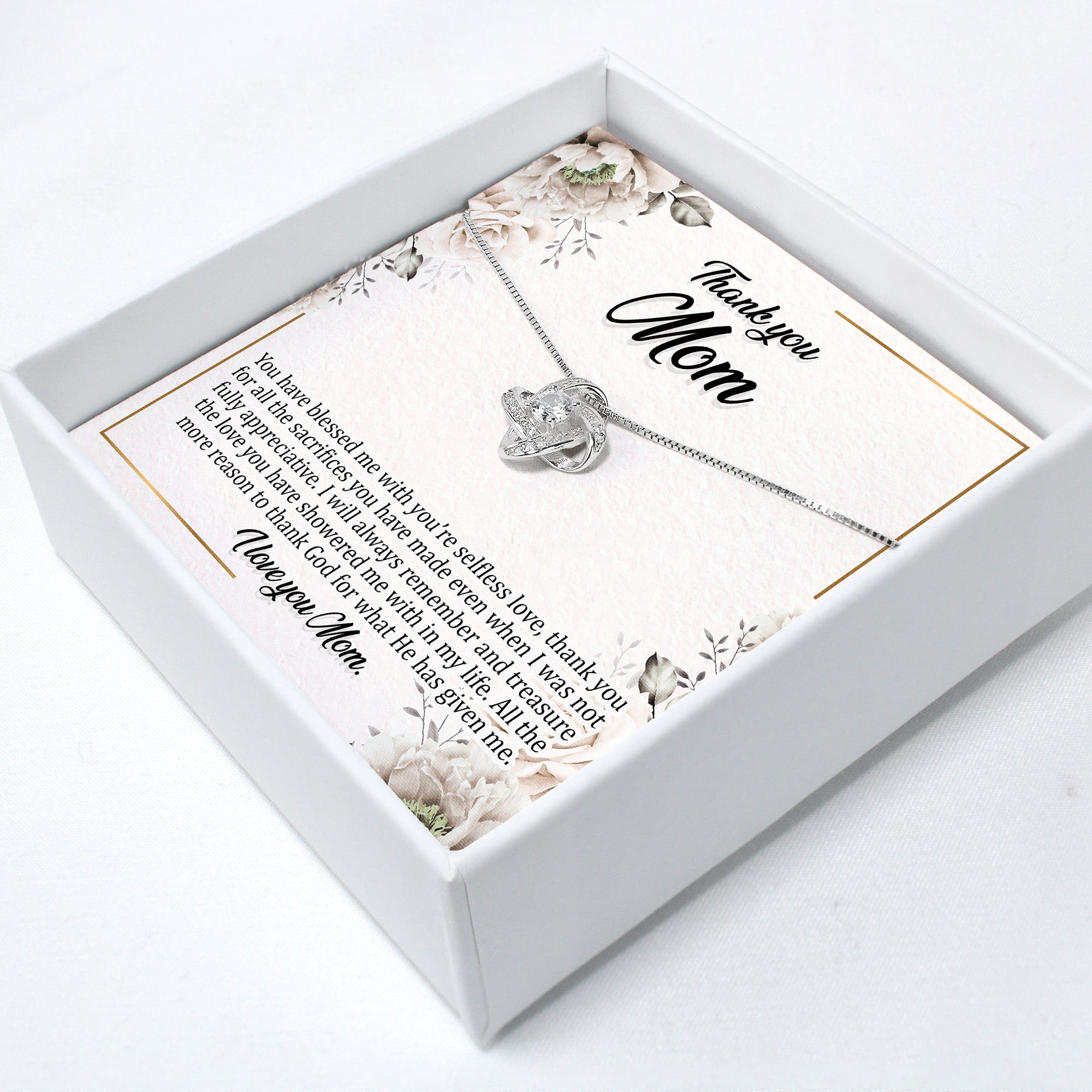 Personalized "Thank You Mom" Necklace with Elegant Knot Pendant - Expressive Gift for Mother's Day and Special Occasions - Image 2