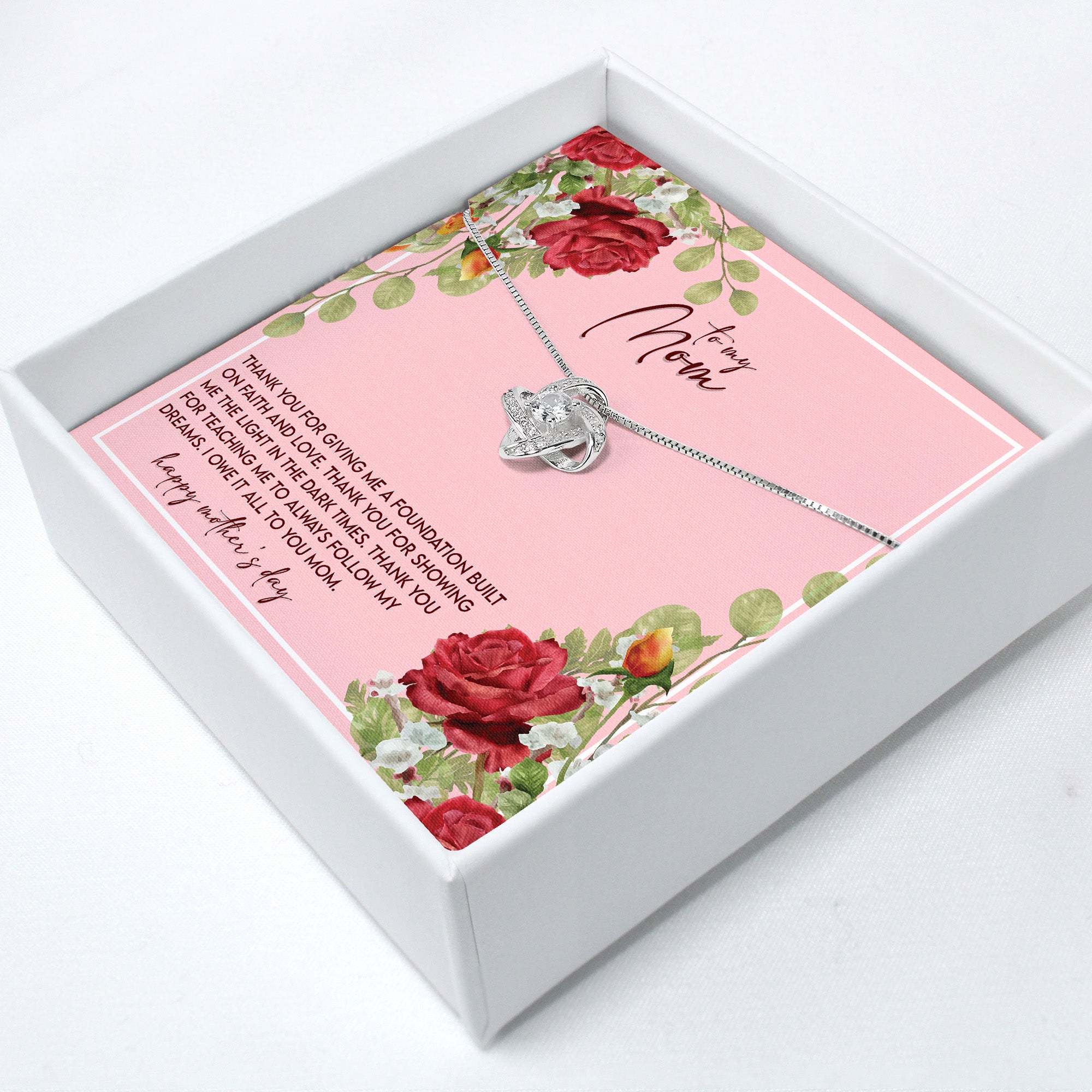 Elegant Silver Knot Necklace with Heartfelt Mother's Day Message Card – Perfect Personalized Gift for Mom - Image 2