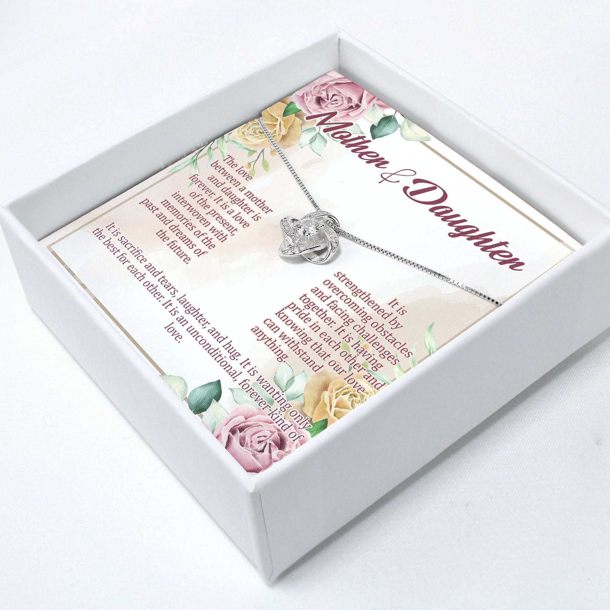 Personalized Mother & Daughter Necklace with Heartfelt Message Card - Customizable Silver Knot Pendant for Meaningful Gift Giving - Image 2