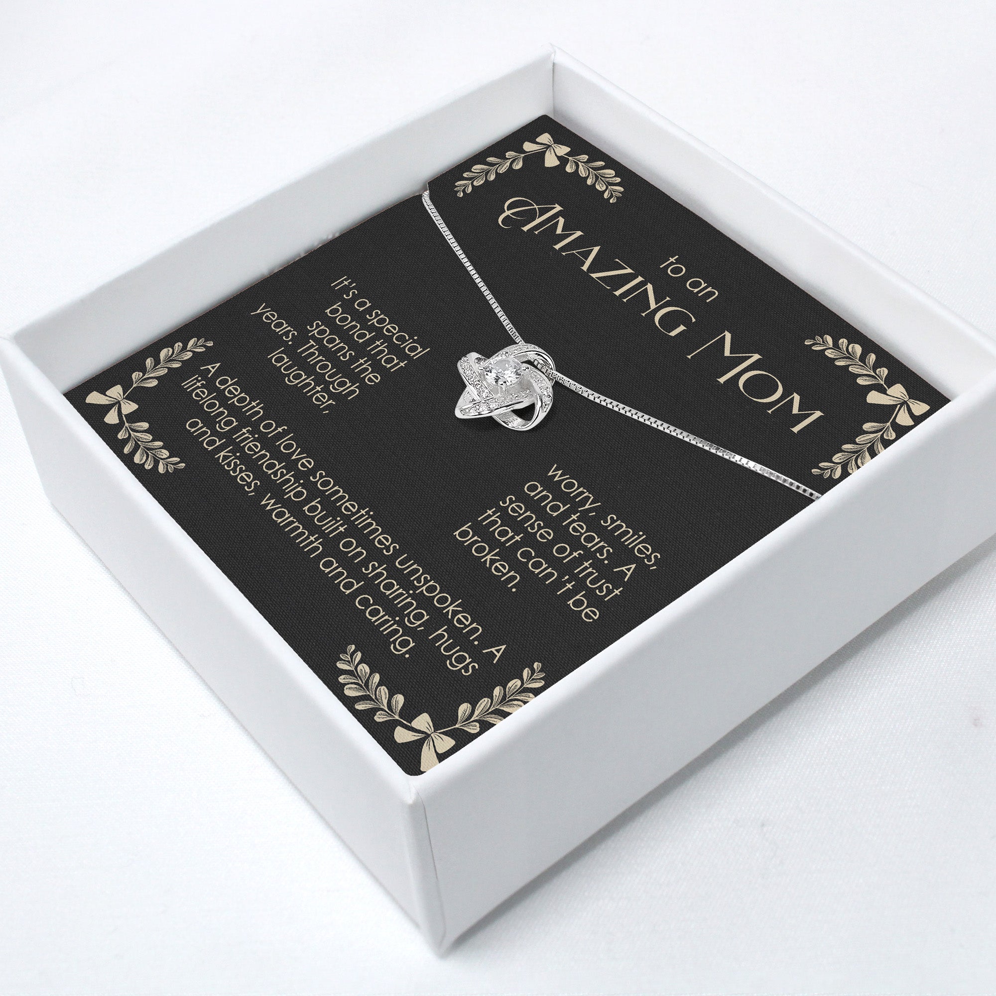 "Personalized Sterling Silver Knot Necklace for Moms - Handcrafted Gift with Heartfelt Message Card" - Image 2