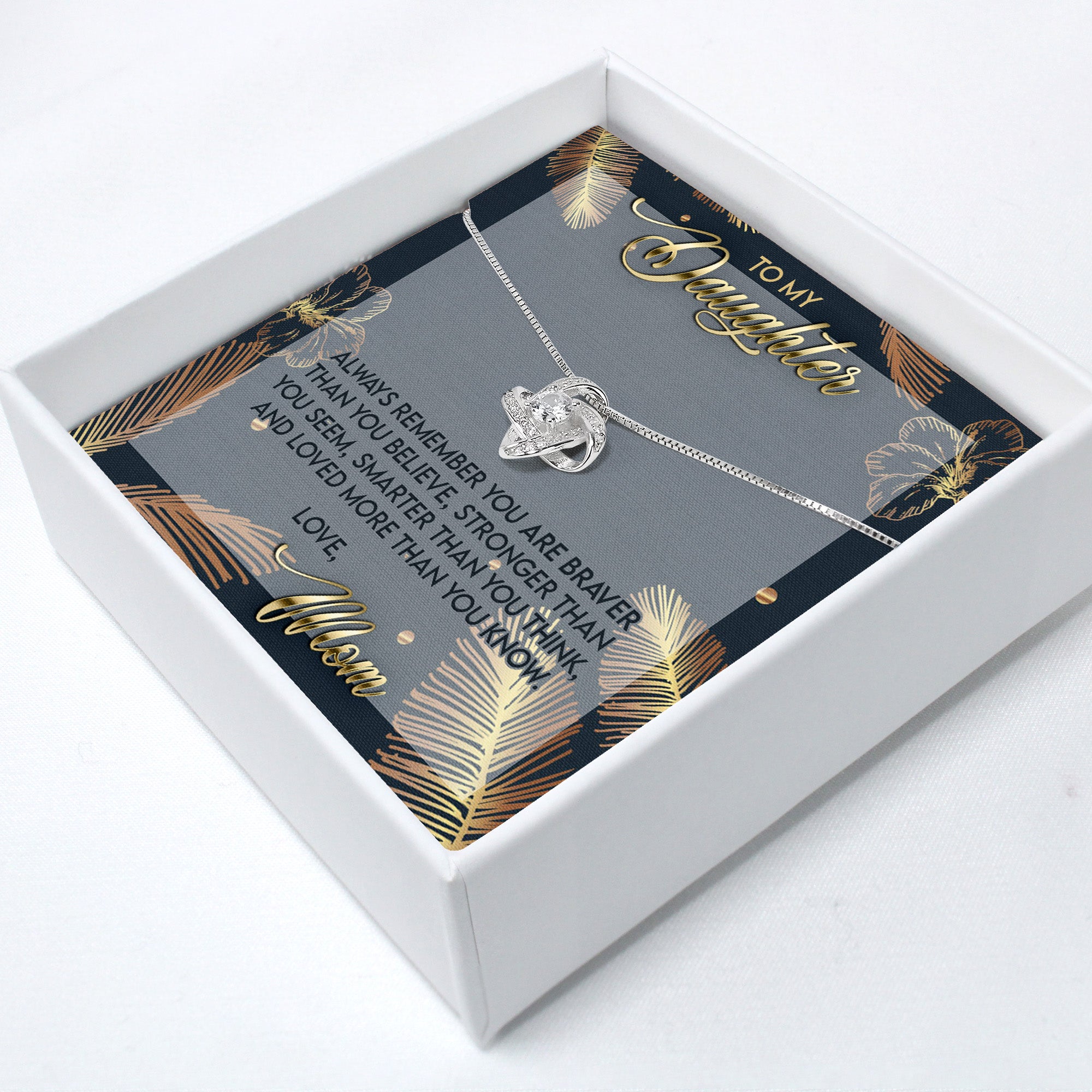 Elegant Personalized Knot Necklace with Message Card for Daughter - Premium Craftsmanship & Sentimental Gift from Mom - Image 2