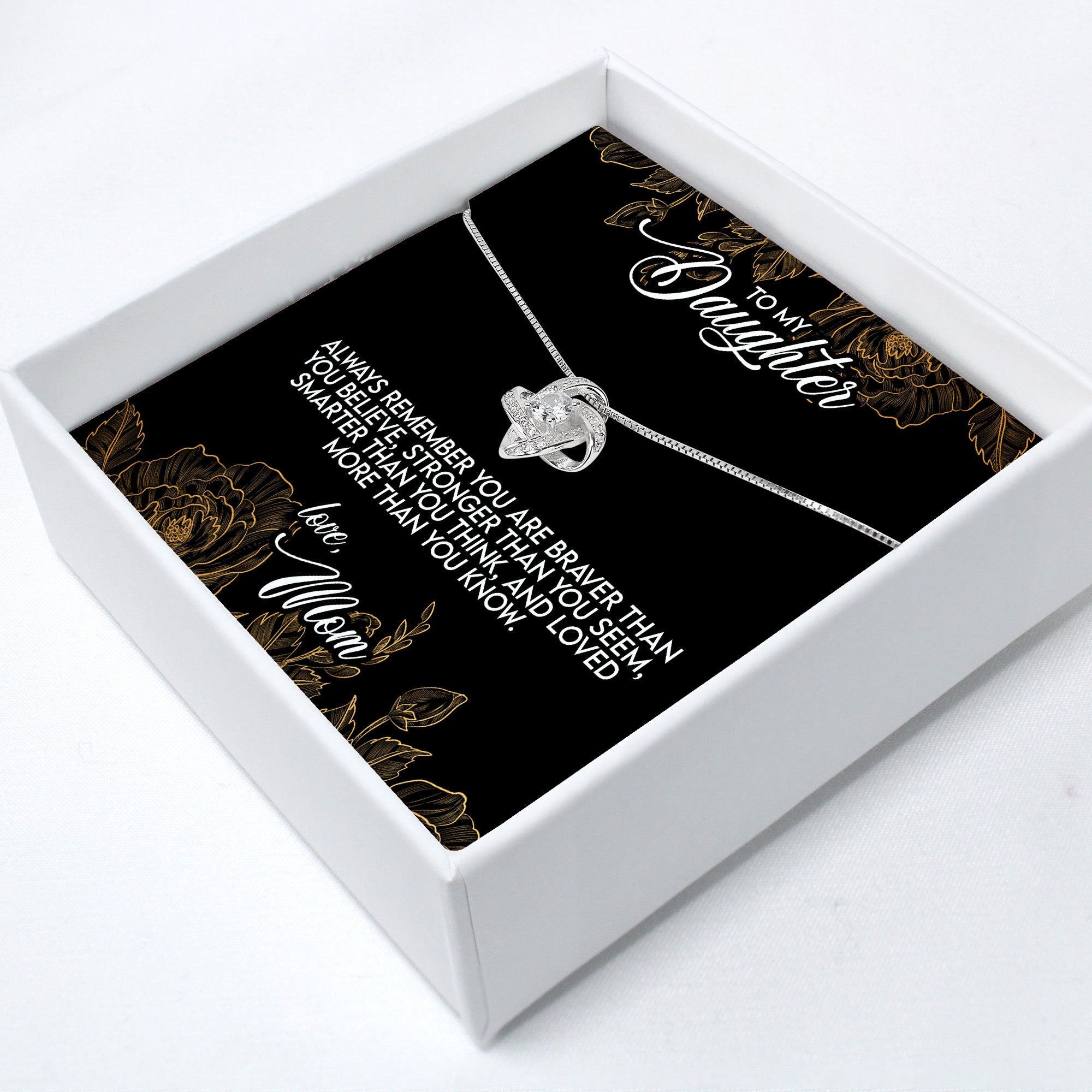 Personalized Message Card Necklace for Daughter – Premium Quality Knot Pendant with Heartfelt Sentiments from Mom - Image 2