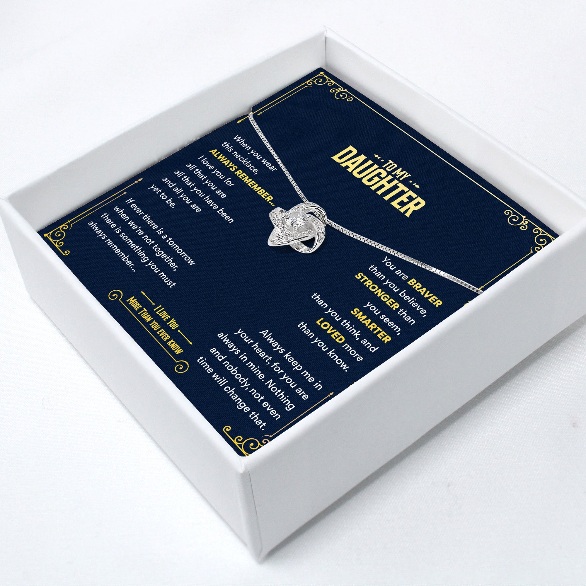 Personalized Daughter Knot Pendant Necklace with Inspirational Message Card – Premium Silver Craftsmanship for Heartfelt Gift-Giving - Image 2