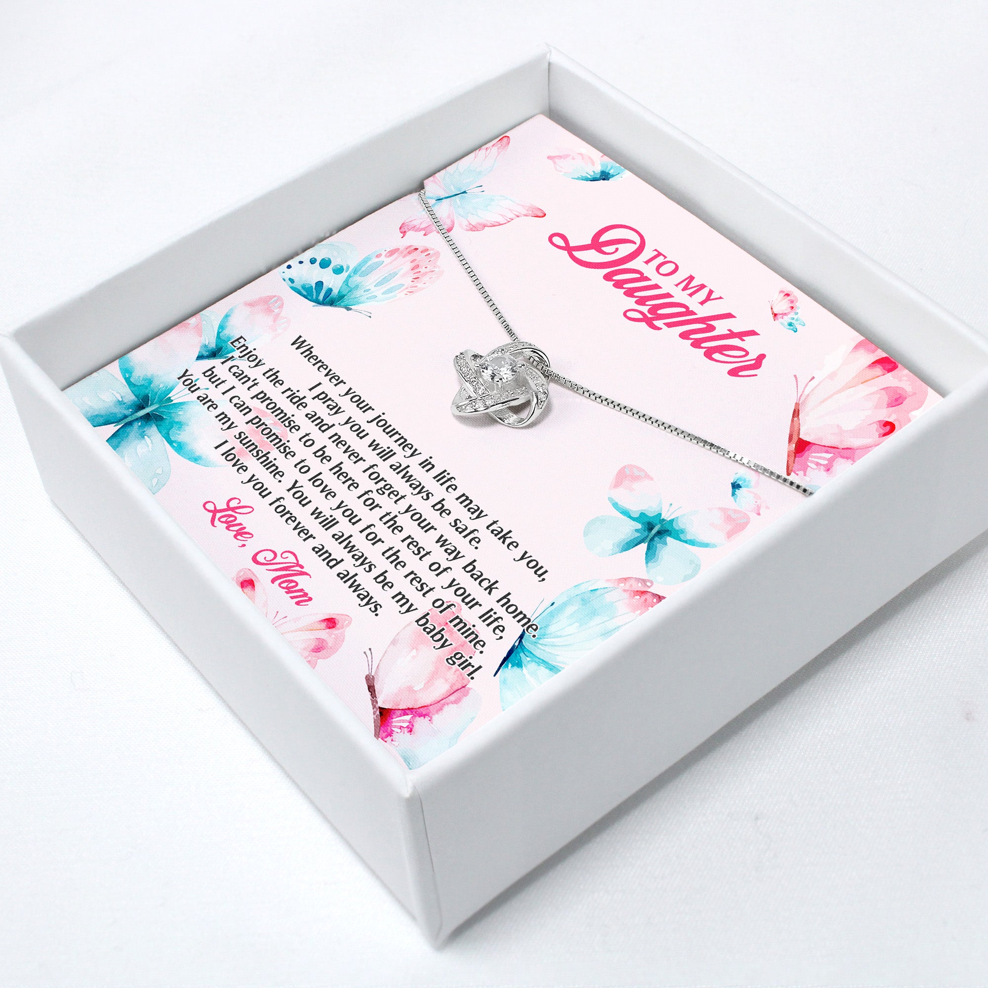 Personalized Necklace with Message Card for Daughters – Exquisite Silver Knot Design, Perfect for Birthdays, Graduations, and Special Occasions - Image 2