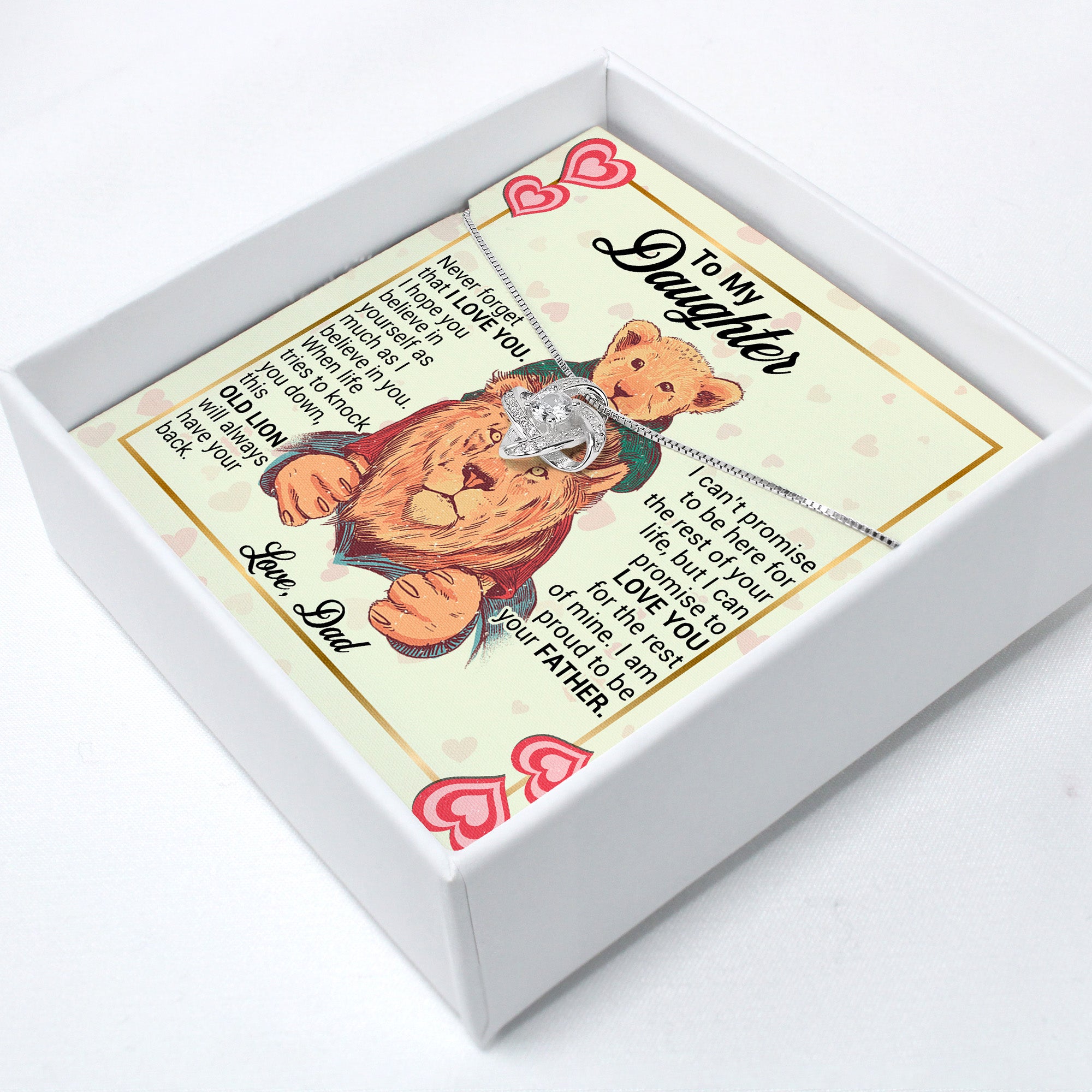 Handmade Personalized Message Card Necklace for Daughter - Sentimental Gift from Dad with Heartfelt Lions Design - Image 2