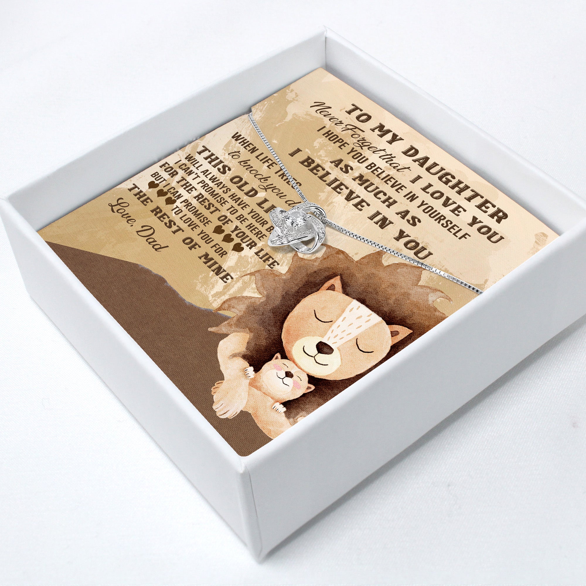 Personalized Daughter Necklace with Lion Design - Sterling Silver Knot Pendant and Heartfelt Message Card - Image 2