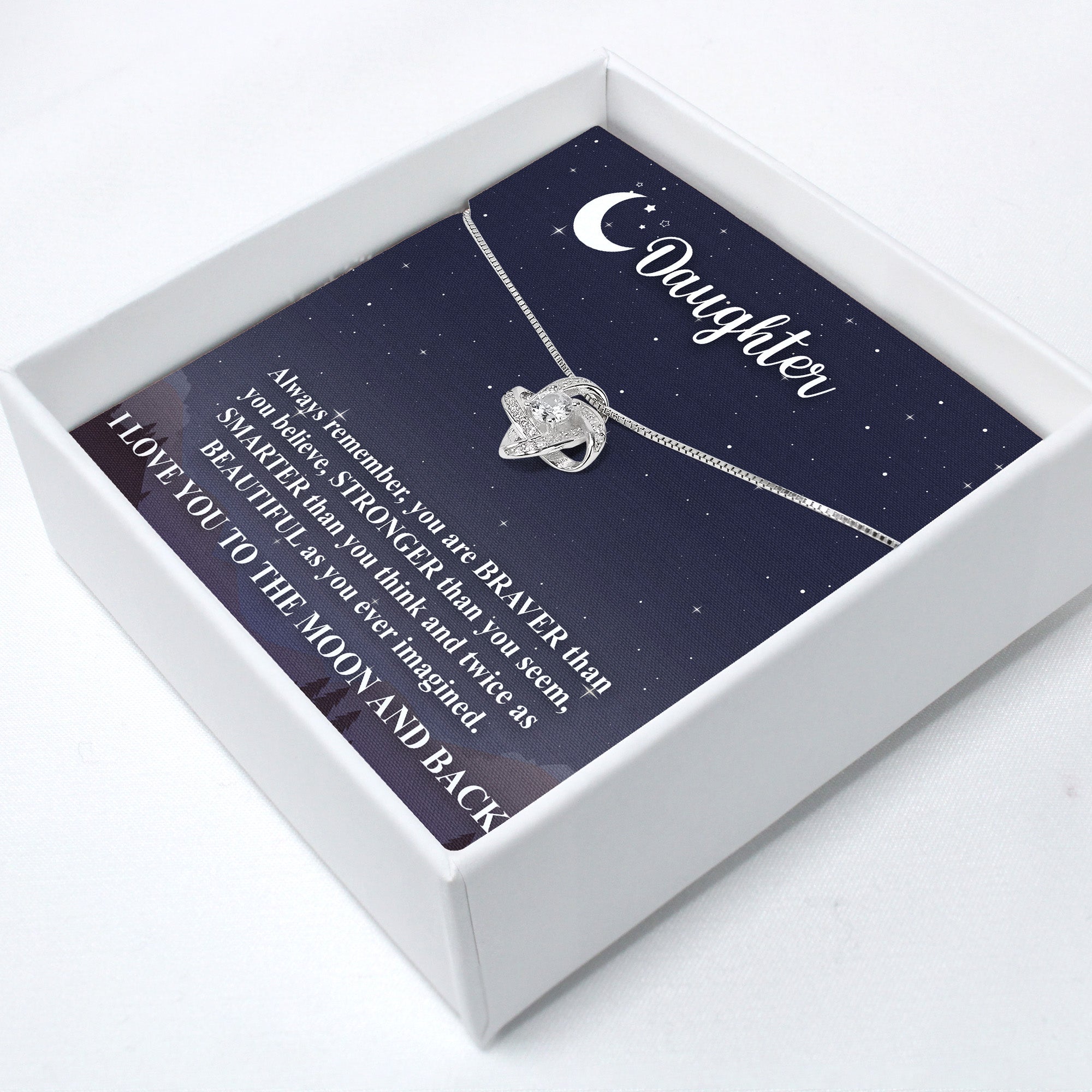 Personalized Daughter Necklace with Inspirational Message Card - Elegant Silver Knot Pendant for Special Occasions - Image 2