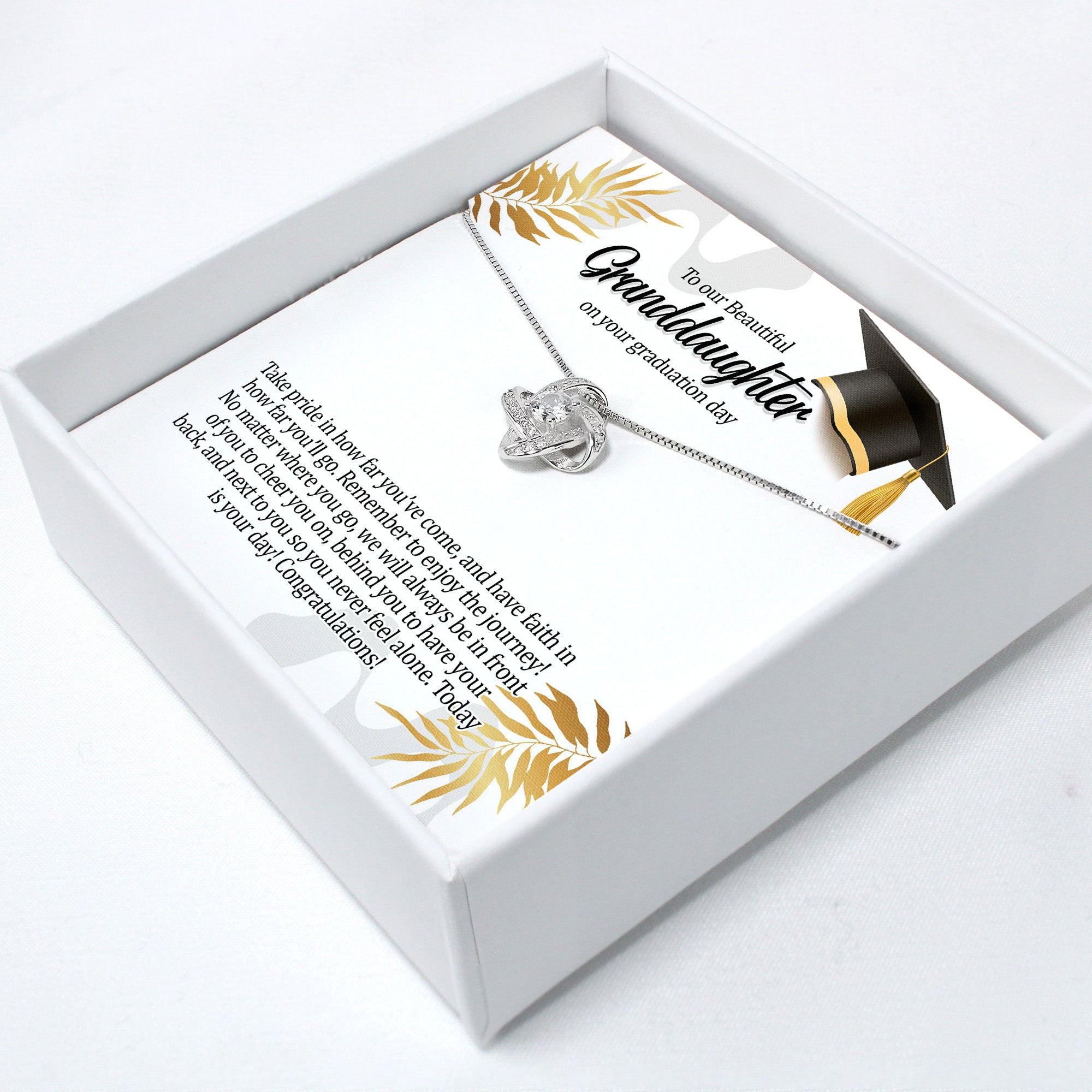 Elegant Granddaughter Graduation Necklace - Customizable Message Card with Diamond Knot Pendant for a Memorable Gift - Image 2