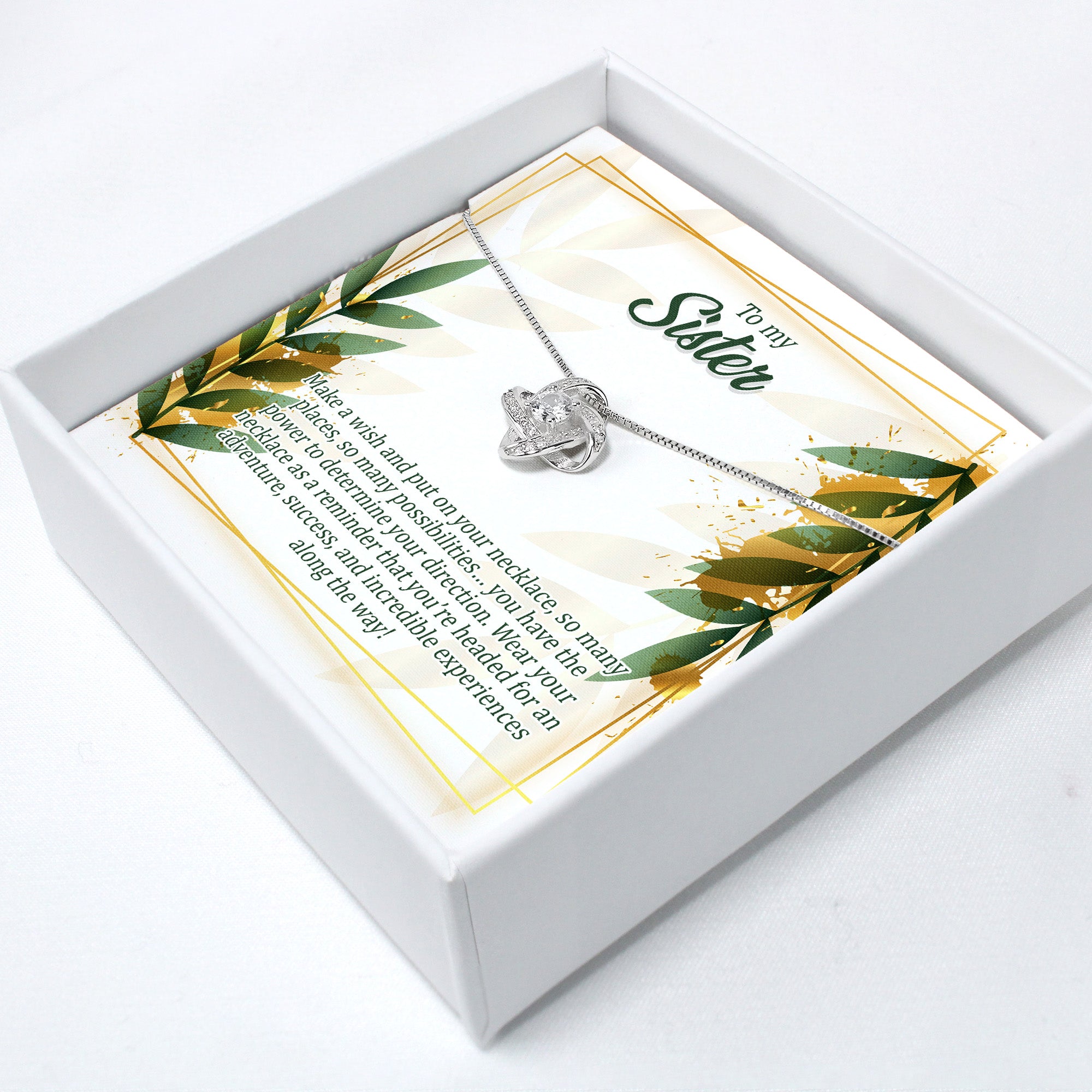 Personalized Sister Necklace with Message Card – Handcrafted Sterling Silver Knot Pendant for Special Occasions - Image 2