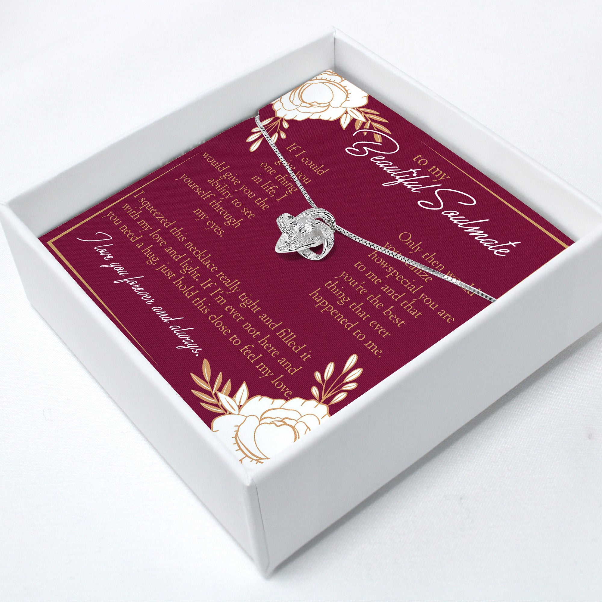 Personalized "To My Beautiful Soulmate" Necklace with Love Knot Pendant - Sterling Silver Jewelry for Special Occasions - Image 2