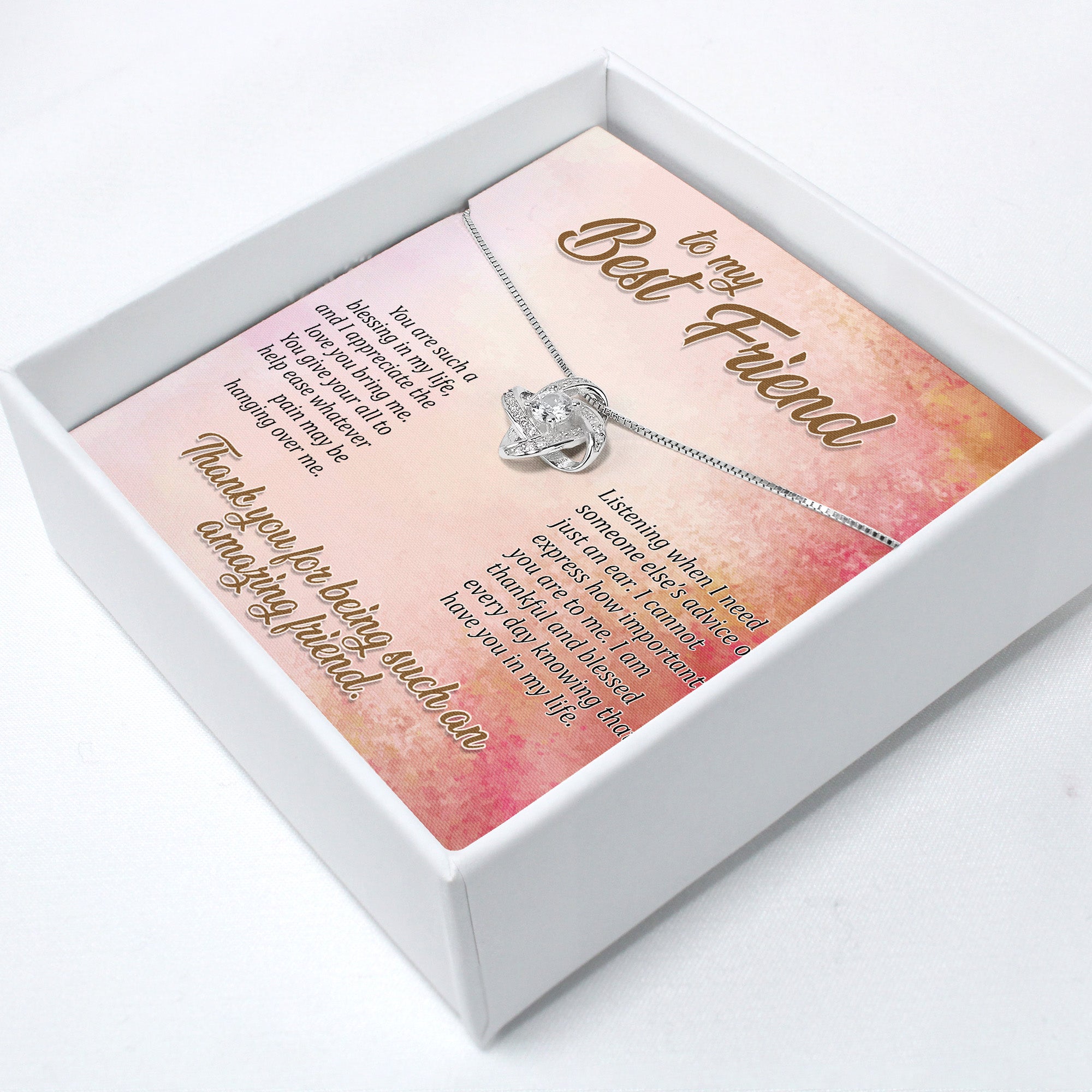 Personalized Best Friend Necklace with Heartfelt Message Card - Customizable Silver Knot Jewelry for Unique Friendship Gifts - Image 2