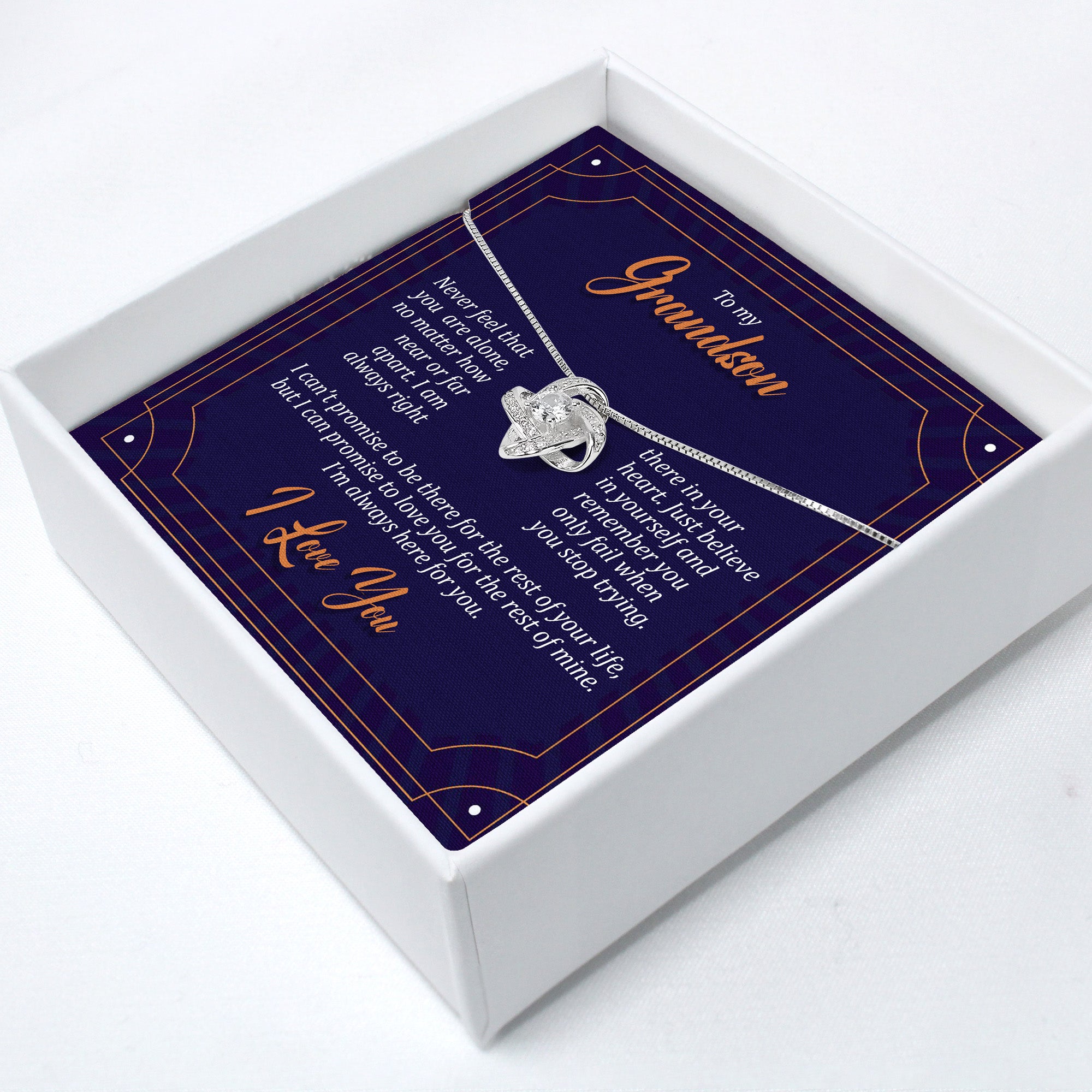 Personalized "To My Grandson" Message Card Necklace with Shimmering Knot Pendant – A Gift of Love and Encouragement - Image 2