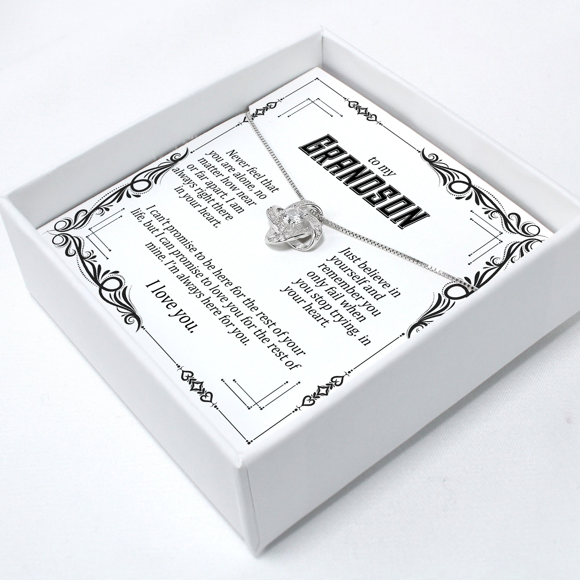 Personalized Grandson Necklace with Inspirational Message Card - Elegant Knot Design for Special Occasions - Image 2